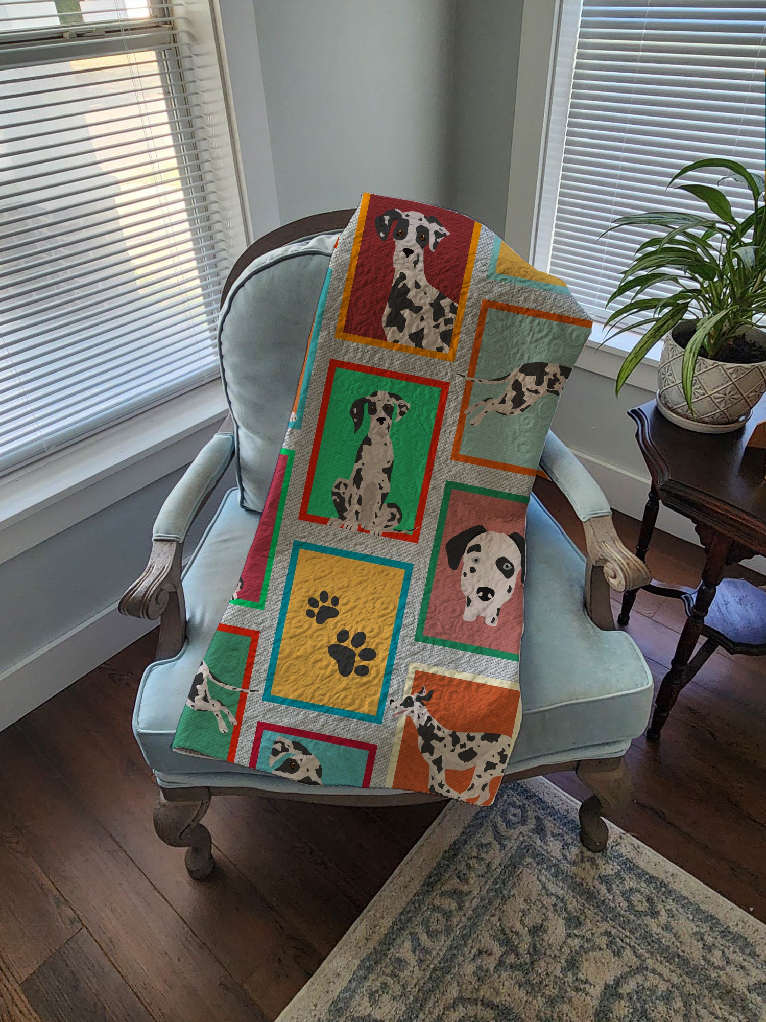 Lots of Harlequin Natural Ears Great Dane Quilted Blanket 50x60 - the-store.com