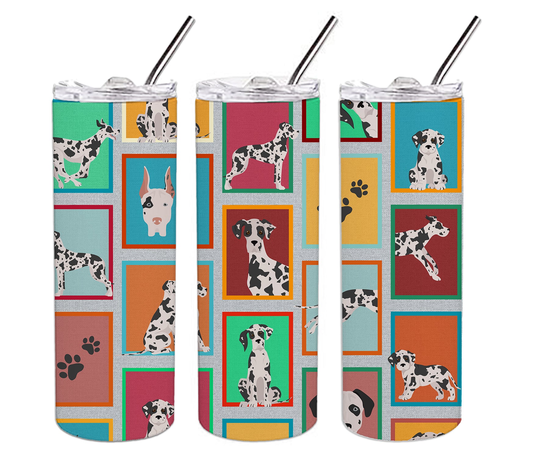 Lots of Harlequin Natural Ears Great Dane Stainless Steel 20 oz Skinny Tumbler - the-store.com