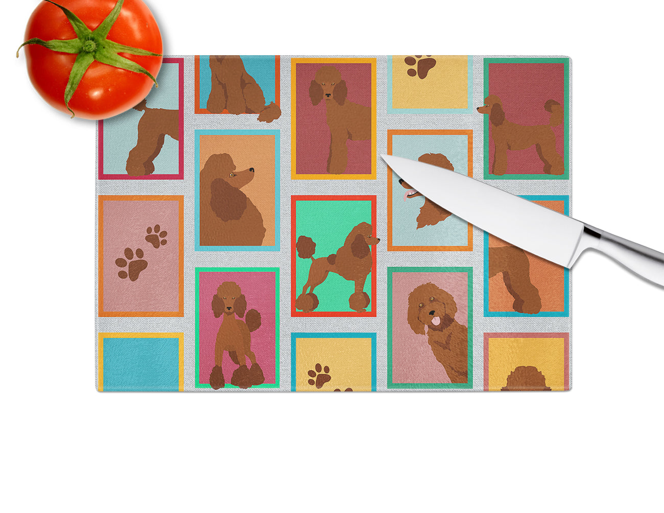 Lots of Chocolate Standard Poodle Glass Cutting Board Large - the-store.com