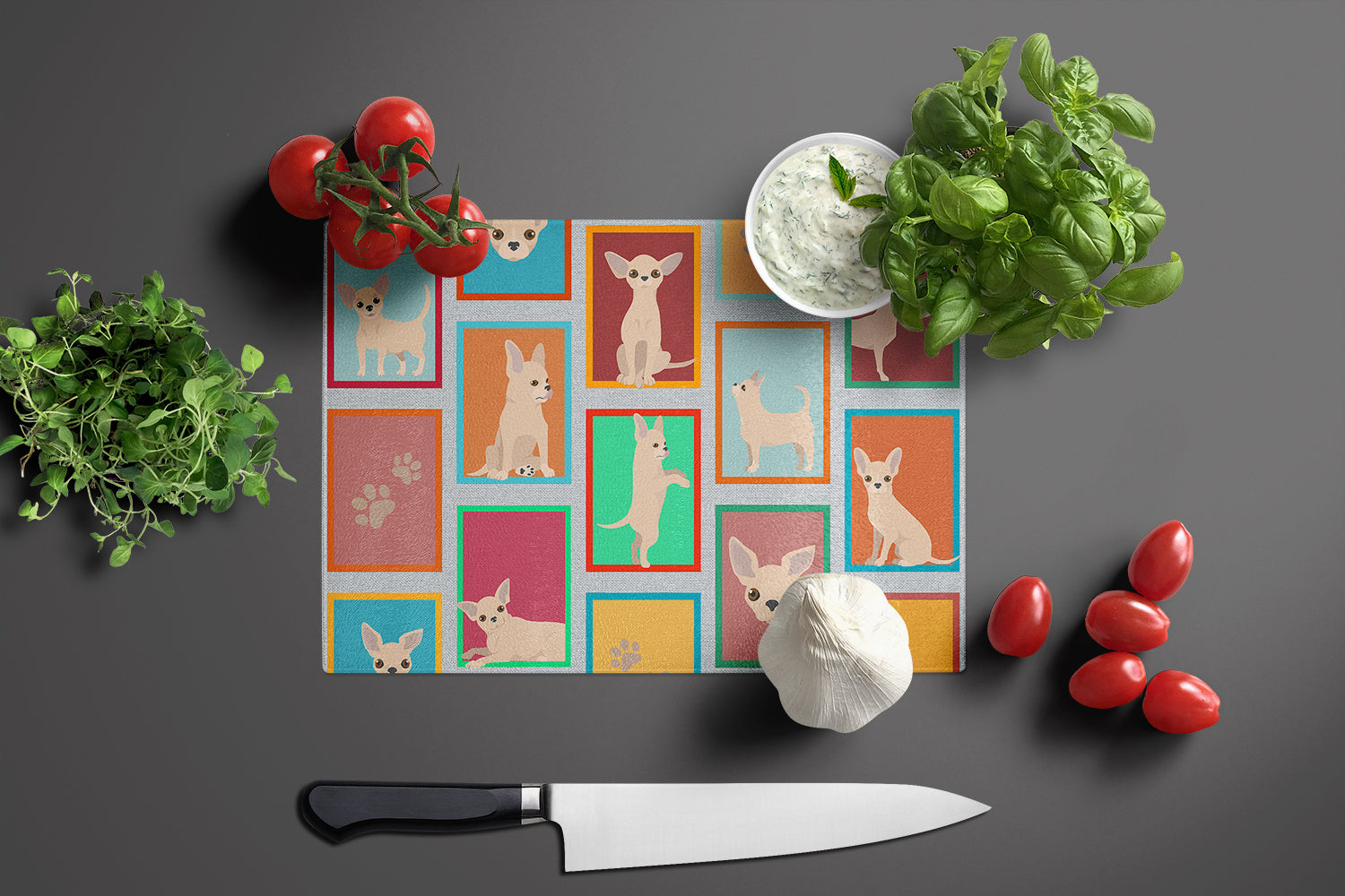 Lots of Chihuahua Glass Cutting Board Large - the-store.com