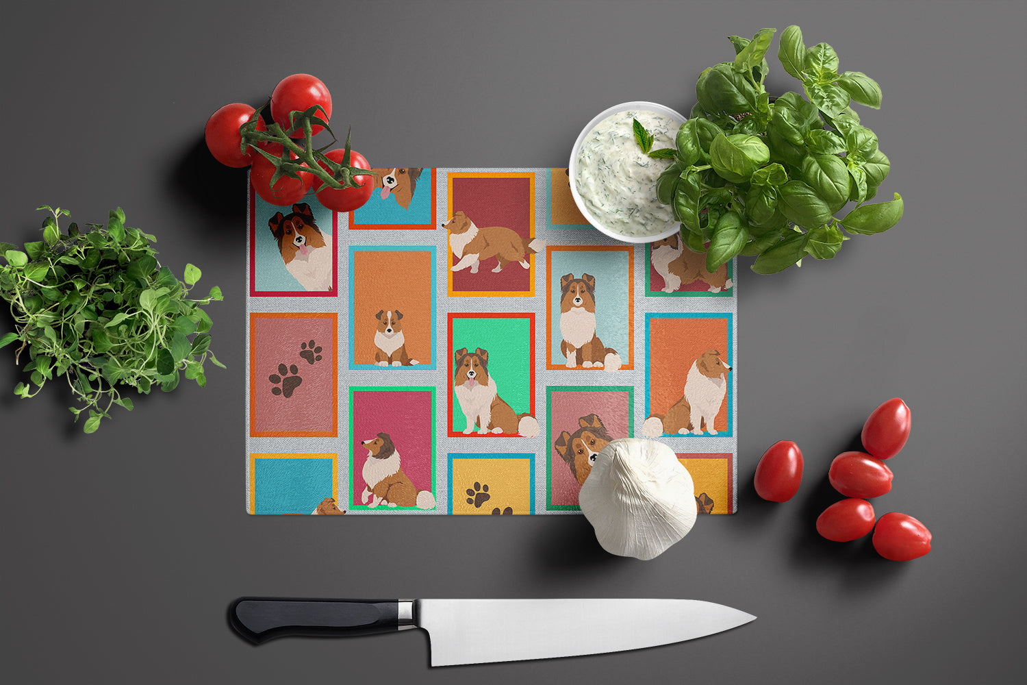Lots of Sheltie Glass Cutting Board Large - the-store.com