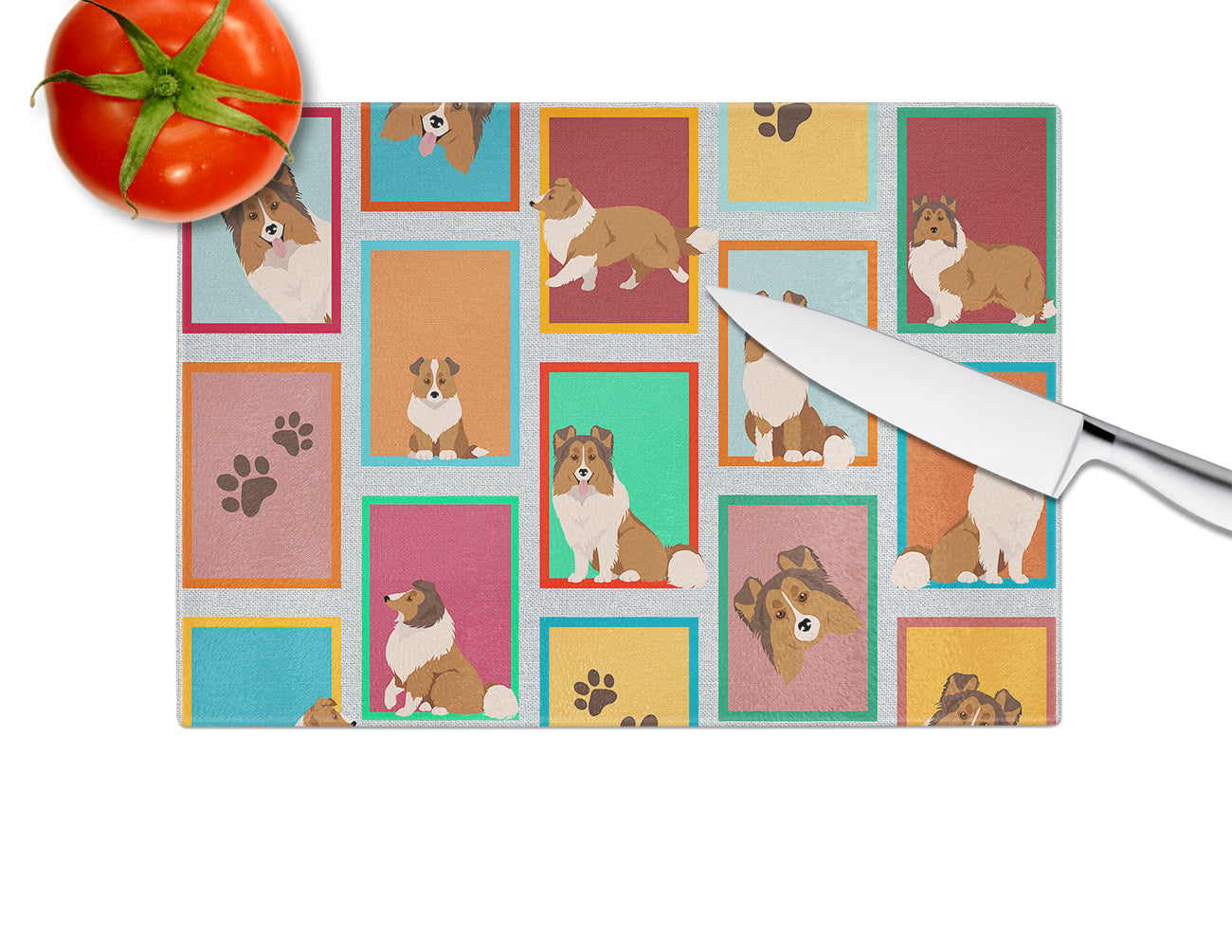 Lots of Sheltie Glass Cutting Board Large - the-store.com