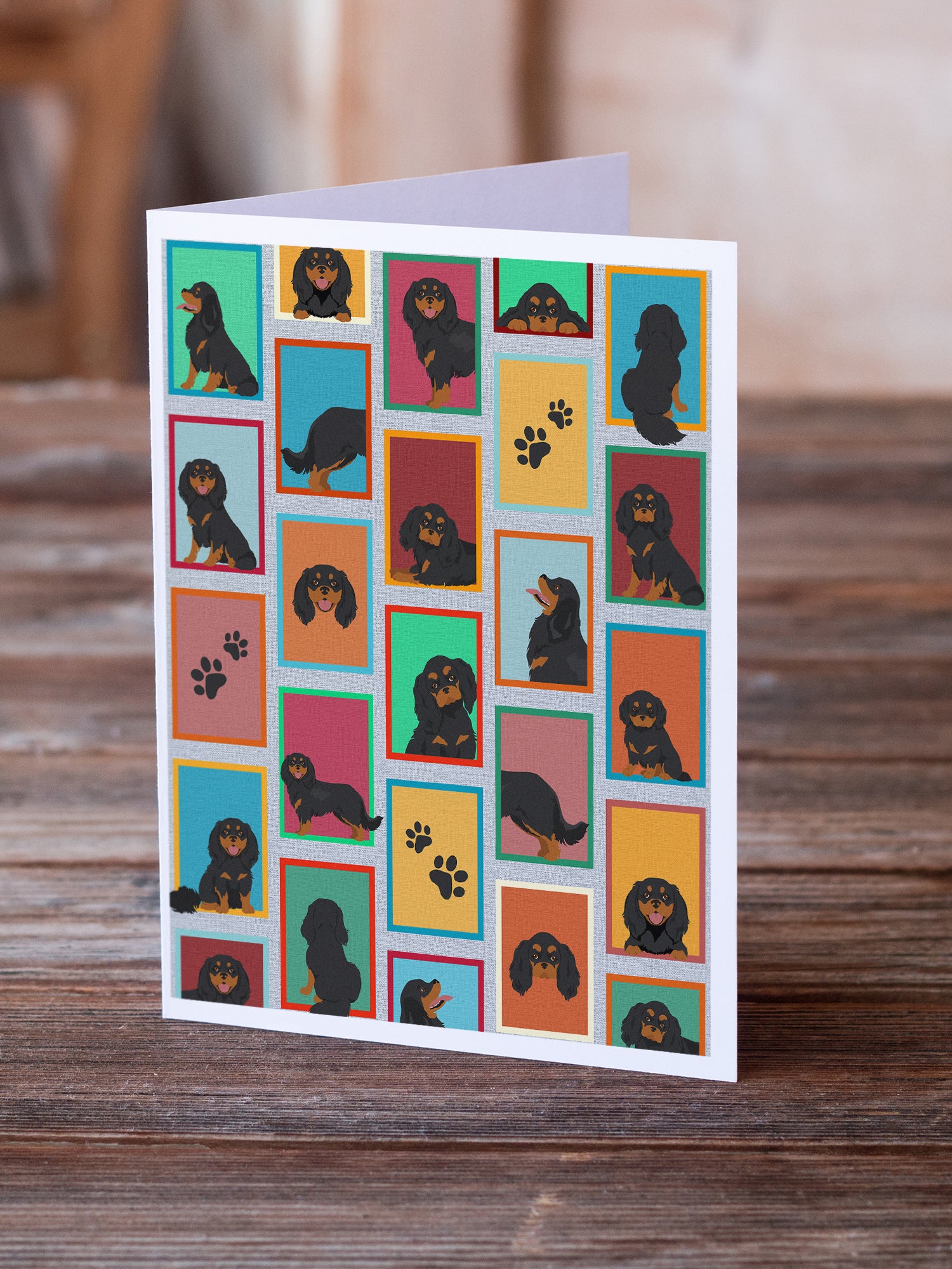 Buy this Lots of Black and Tan Cavalier King Charles Spaniel Greeting Cards and Envelopes Pack of 8