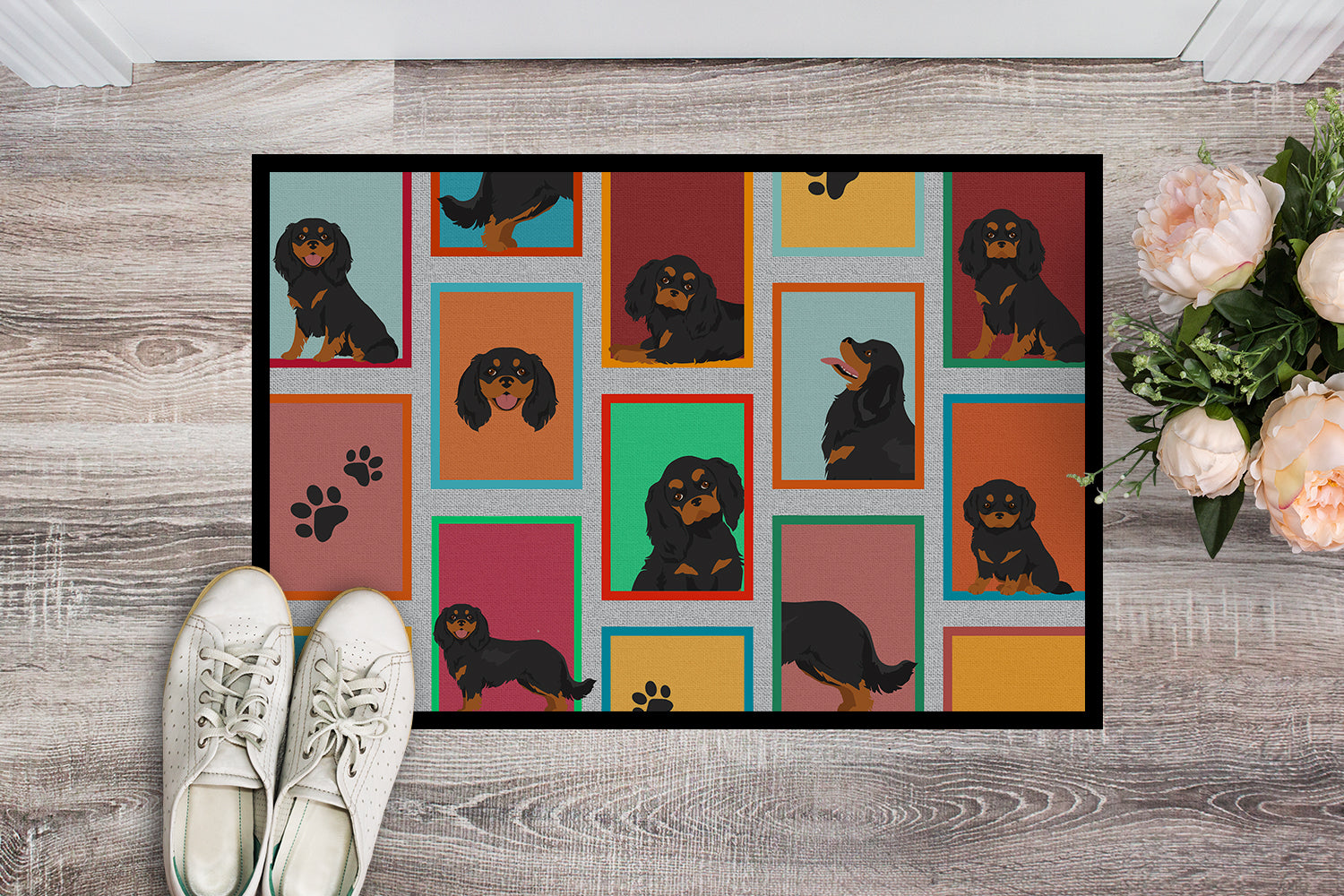 Lots of Black and Tan Cavalier King Charles Spaniel Indoor or Outdoor Mat 24x36 - the-store.com