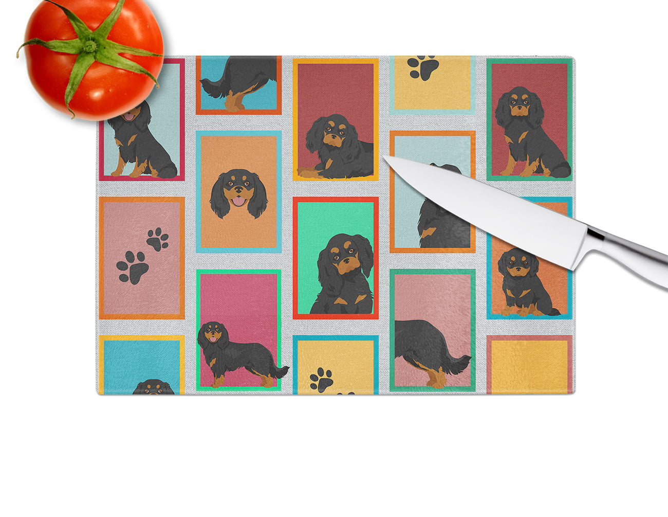 Lots of Black and Tan Cavalier King Charles Spaniel Glass Cutting Board Large - the-store.com