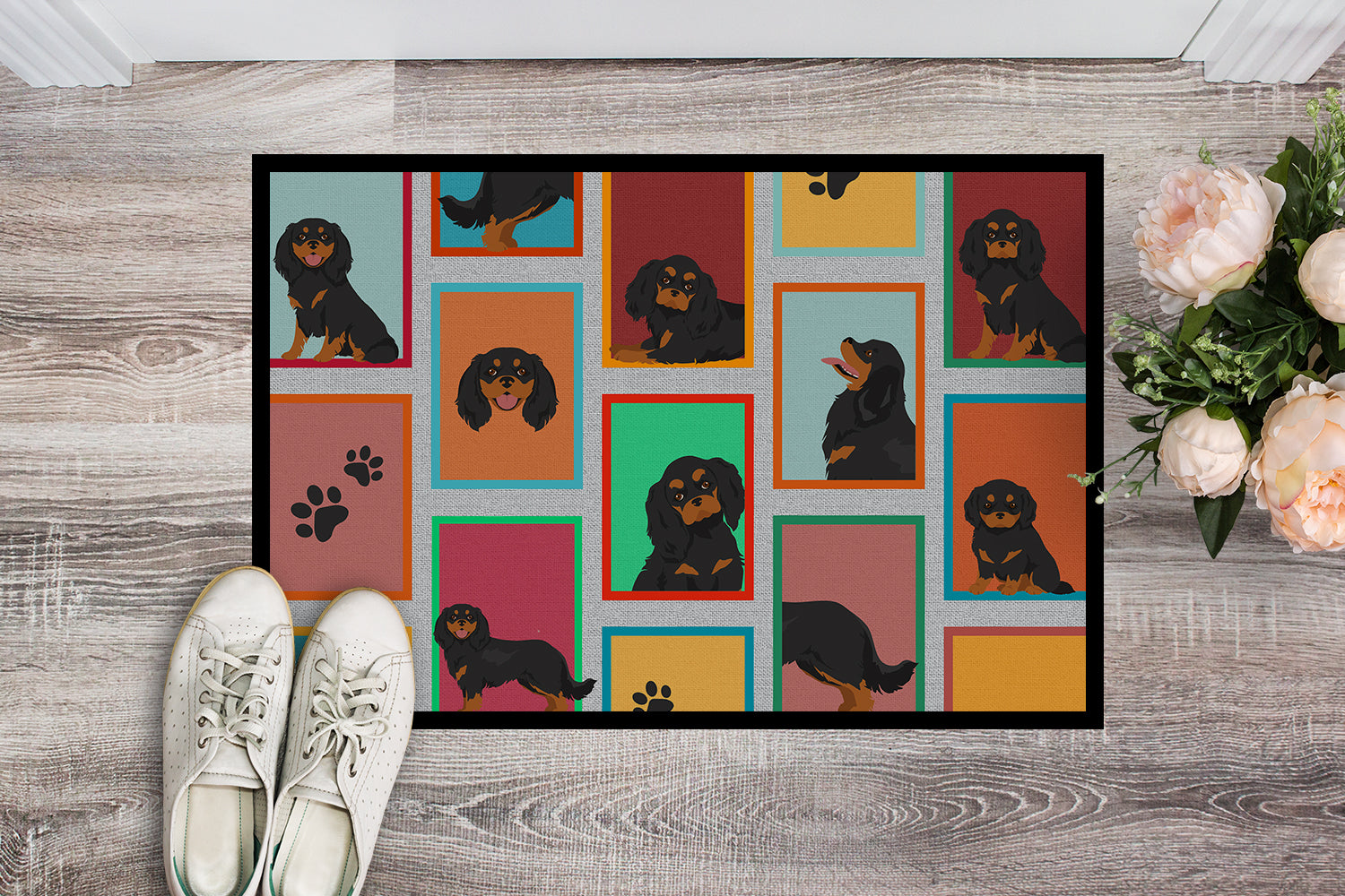 Caroline's Treasures Lots of Black and Tan Cavalier King Charles Spaniel Doormat - 18x27 Decorative Floor Mat – Indoor/Outdoor Rug with Artistic Flair