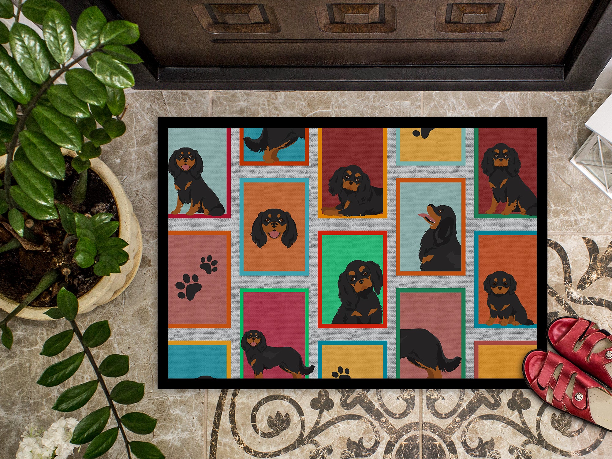 Lots of Black and Tan Cavalier King Charles Spaniel Indoor or Outdoor Mat 18x27 - the-store.com