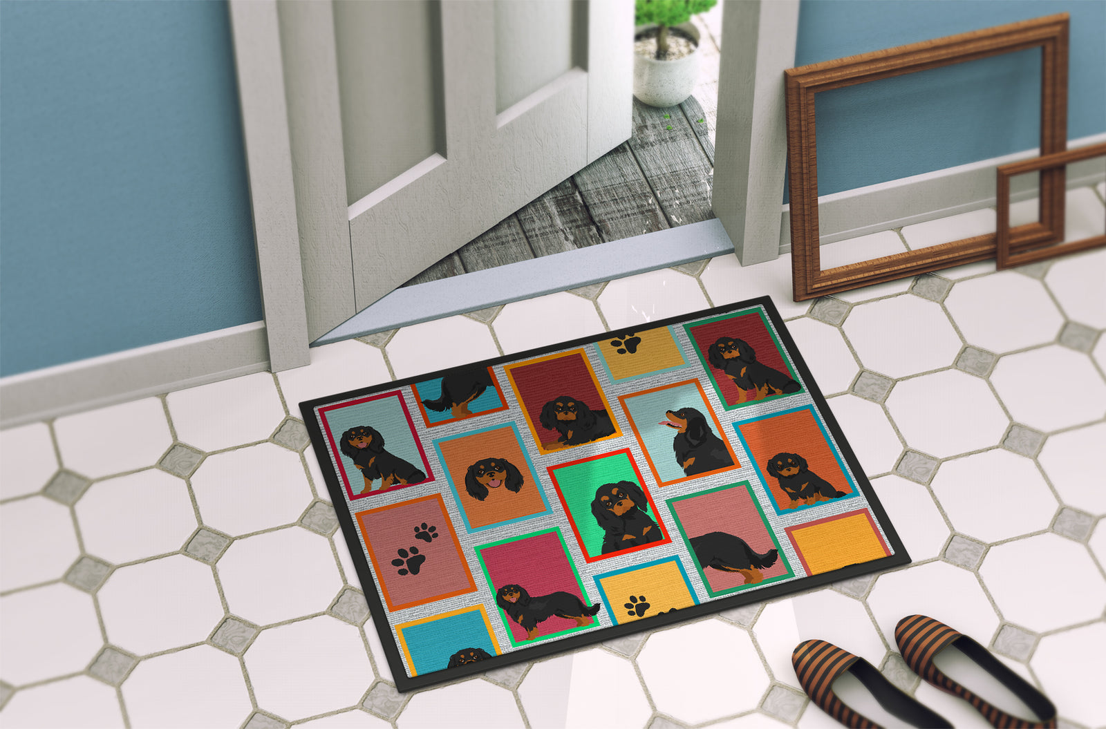 Caroline's Treasures Lots of Black and Tan Cavalier King Charles Spaniel Doormat - 18x27 Decorative Floor Mat – Indoor/Outdoor Rug with Artistic Flair