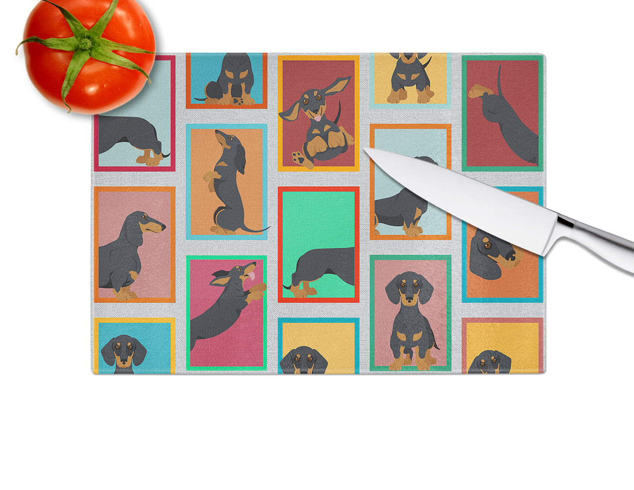 Lots of Black and Tan Dachshund Glass Cutting Board Large - the-store.com