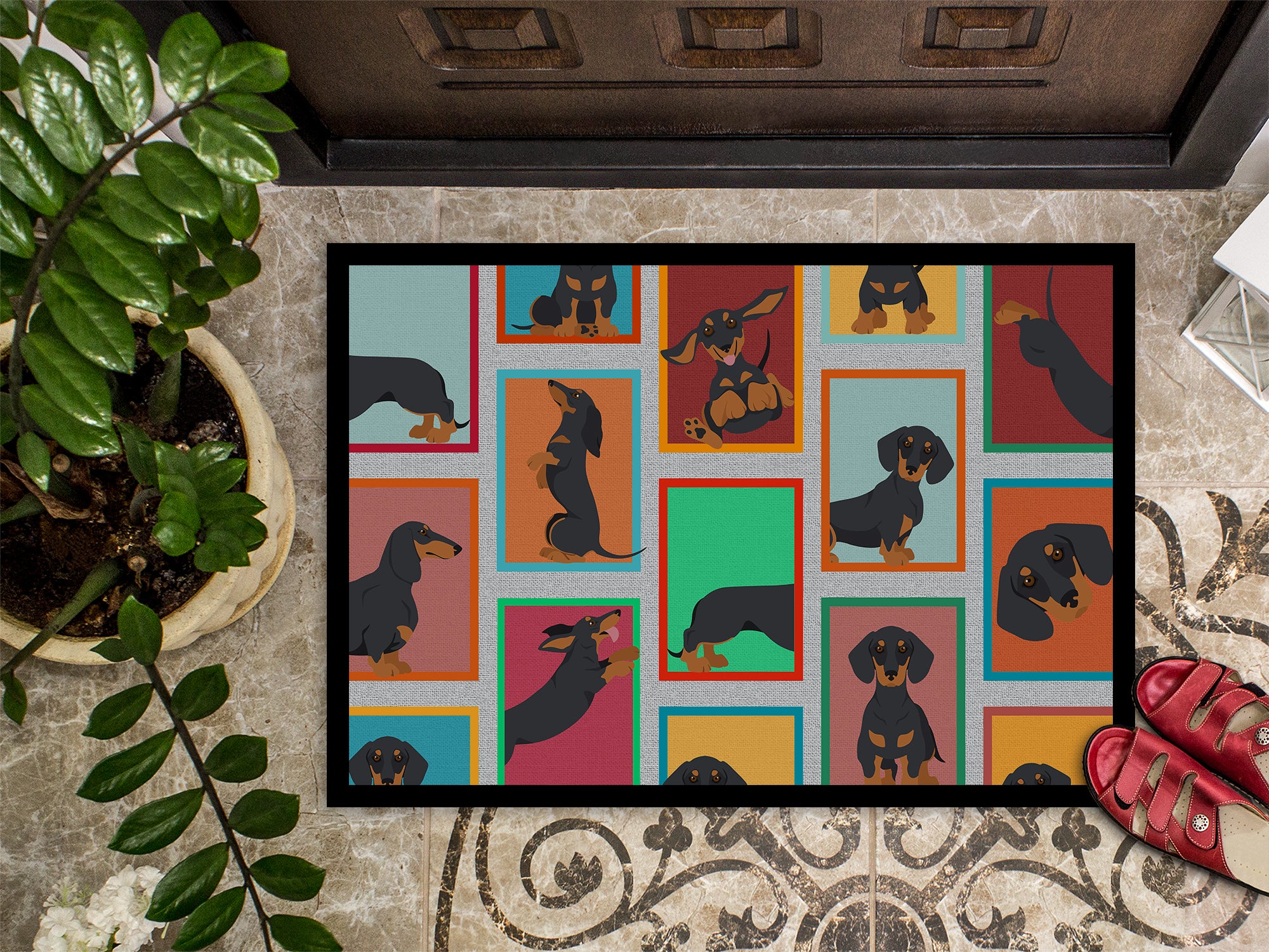 Lots of Black and Tan Dachshund Indoor or Outdoor Mat 18x27 - the-store.com
