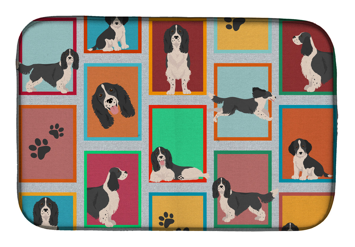 Lots of Black and White English Springer Spaniel Dish Drying Mat  the-store.com.
