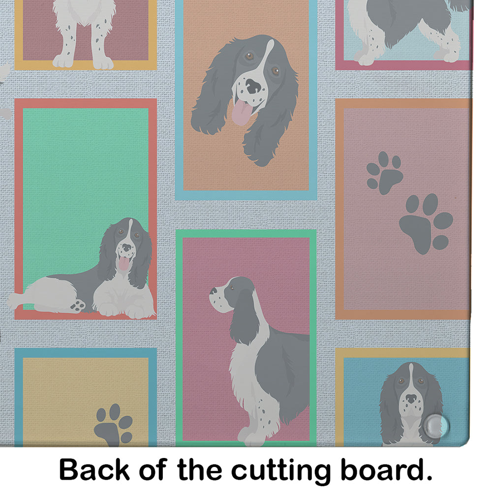 Lots of Black and White English Springer Spaniel Glass Cutting Board Large - the-store.com