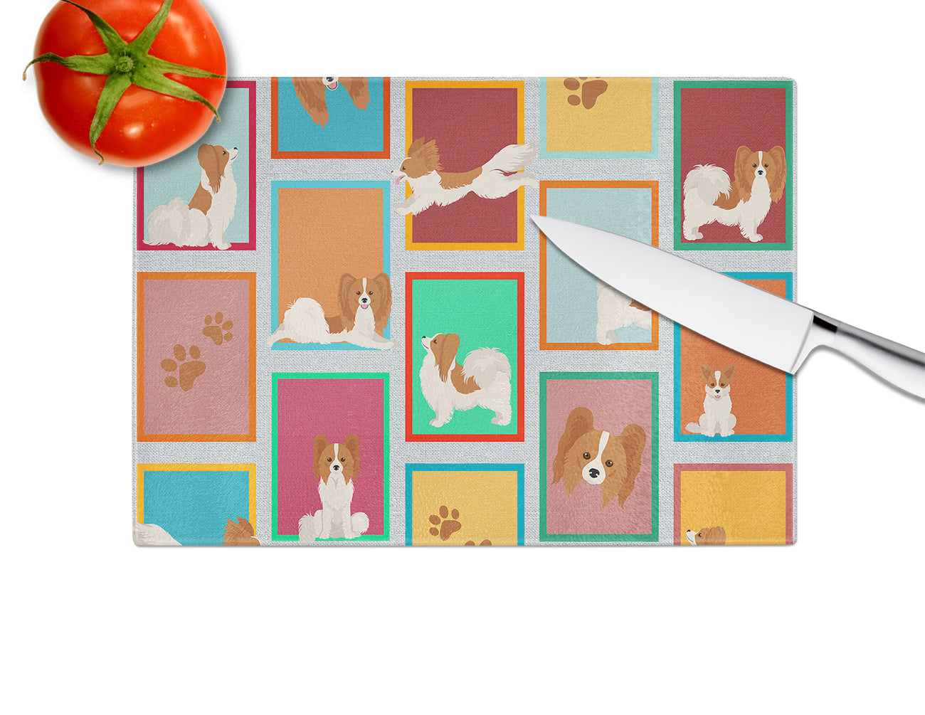 Lots of Red and White Papillon Glass Cutting Board Large - the-store.com