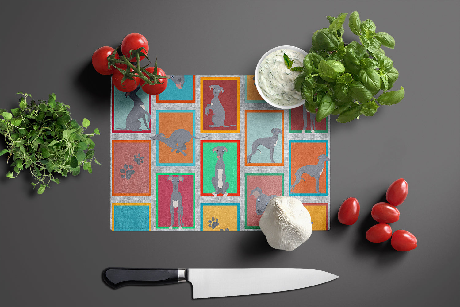 Lots of Italian Greyhound Glass Cutting Board Large - the-store.com