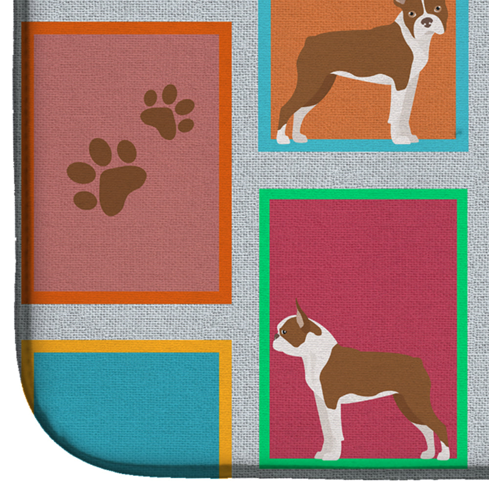 Lots of Red Boston Terrier Dish Drying Mat