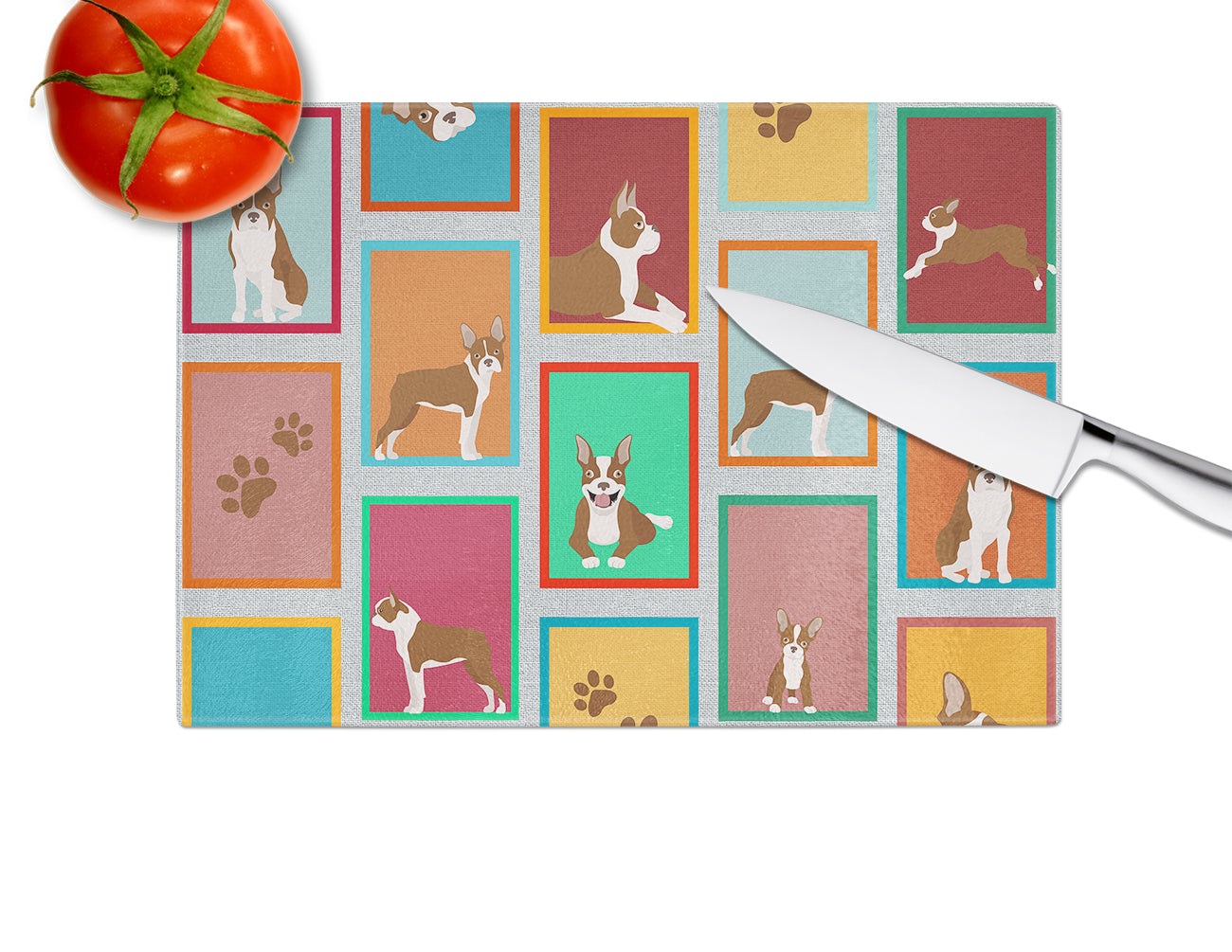 Lots of Red Boston Terrier Glass Cutting Board Large - the-store.com