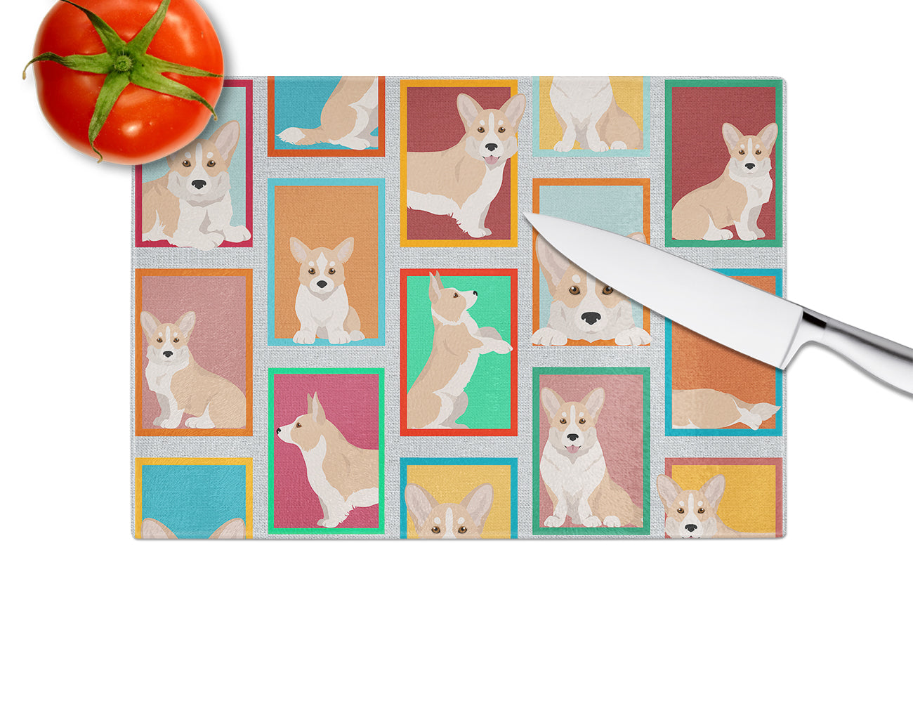 Caroline's Treasures Lots of Fawn Cardigan Corgi Glass Cutting Boards – Durable, Decorative Kitchen Art Large