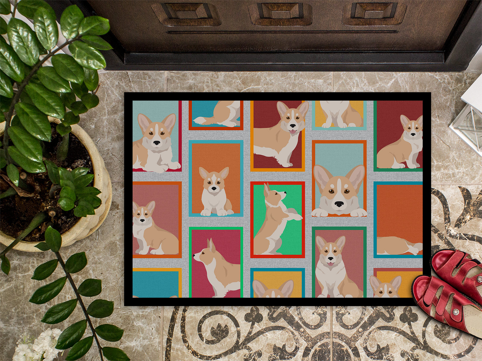 Caroline's Treasures Lots of Fawn Cardigan Corgi Doormat - 18x27 Decorative Floor Mat – Indoor/Outdoor Rug with Artistic Flair