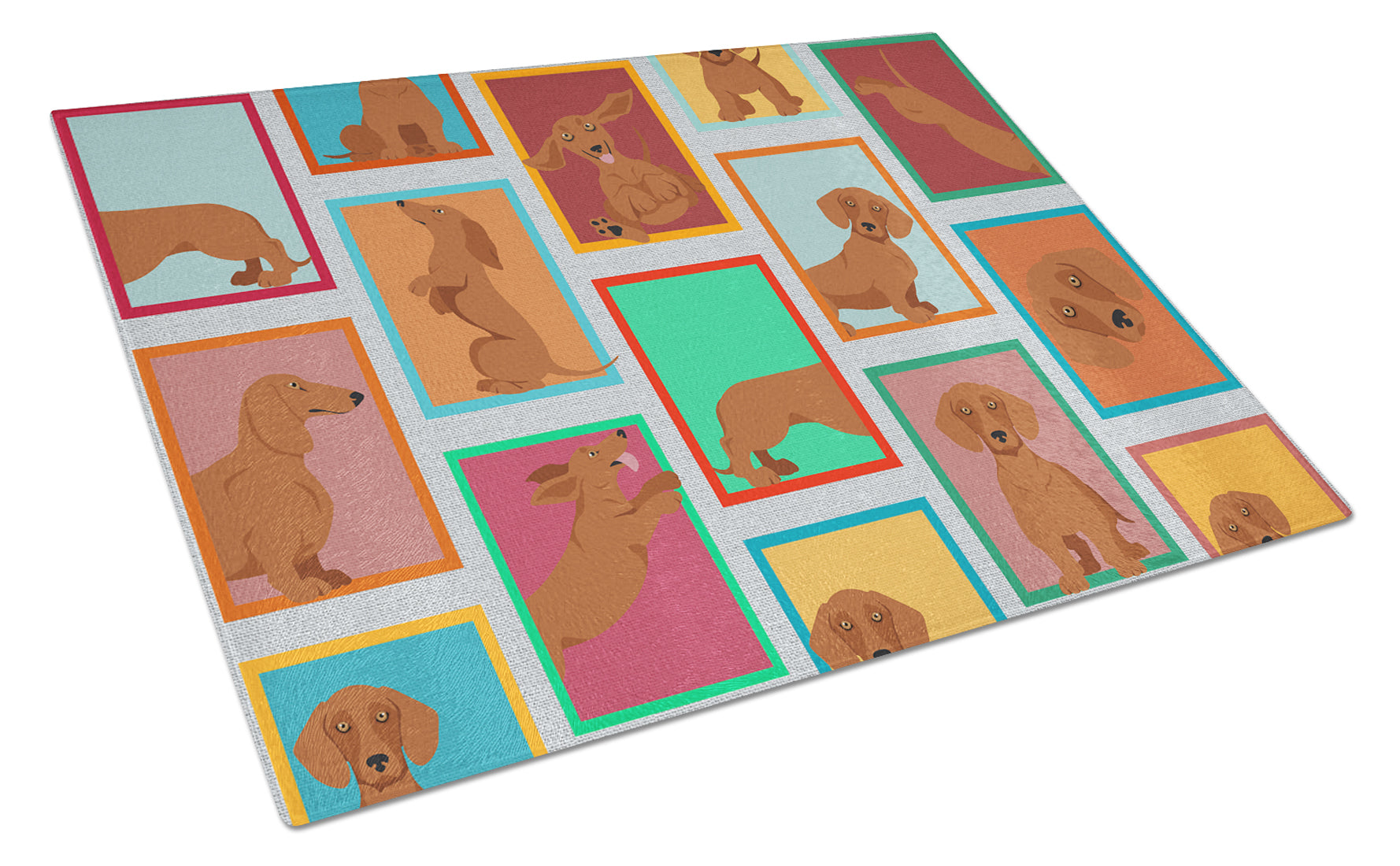 Buy this Lots of Red Dachshund Glass Cutting Board Large
