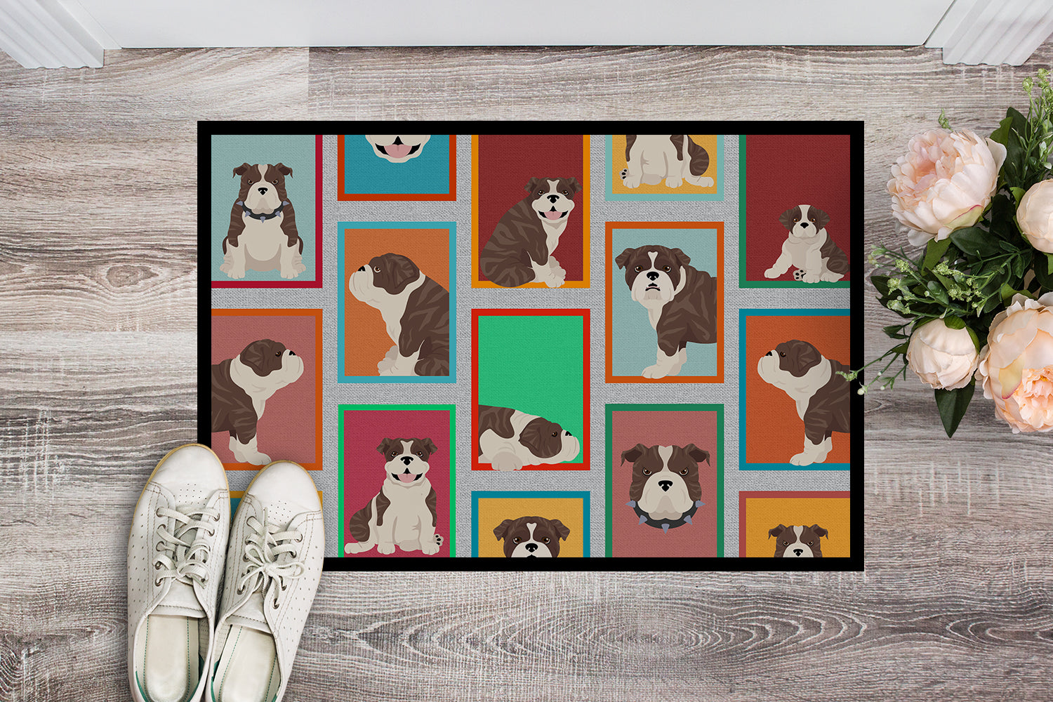 Lots of Brindle English Bulldog Indoor or Outdoor Mat 24x36 - the-store.com