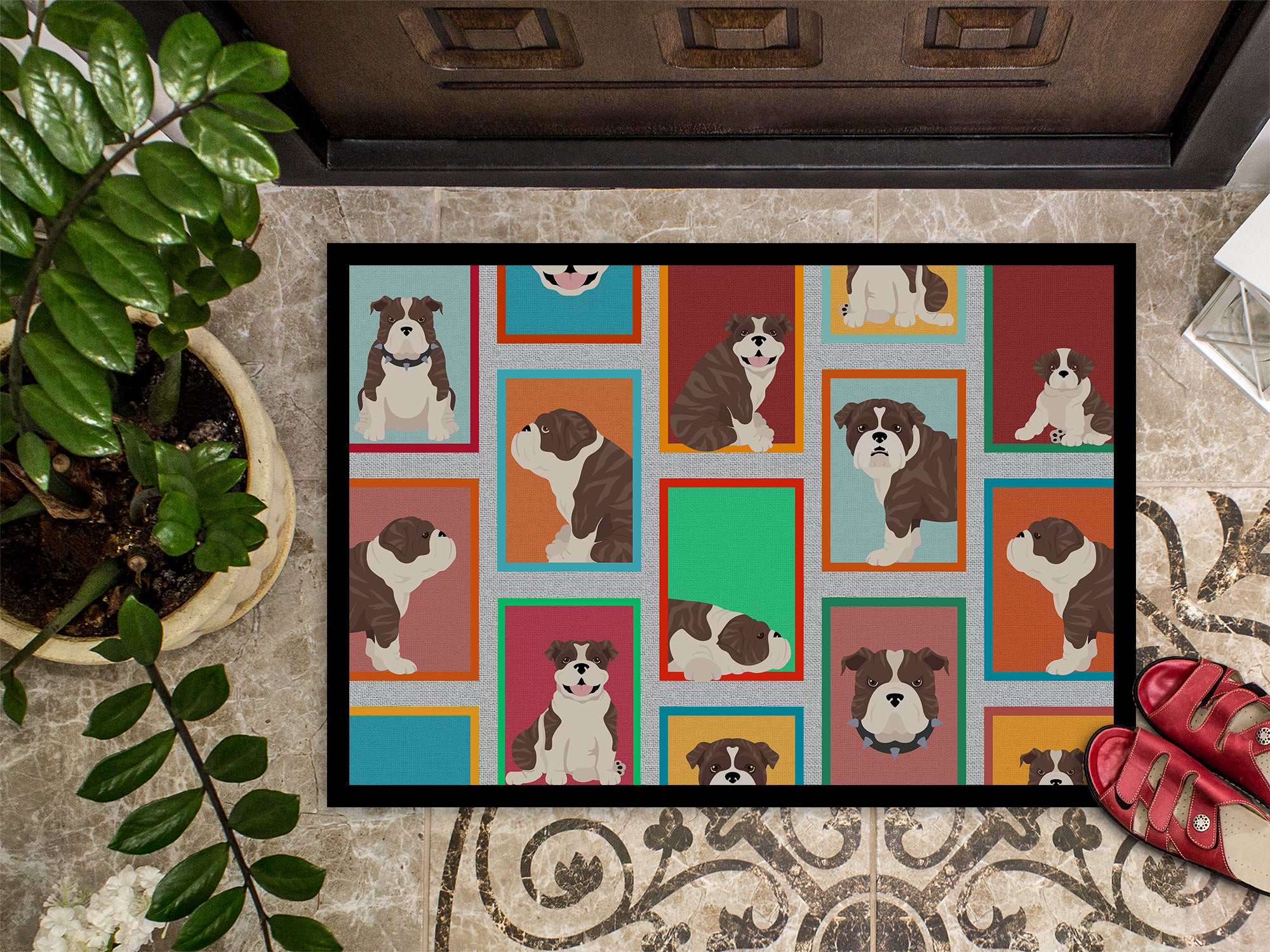 Lots of Brindle English Bulldog Indoor or Outdoor Mat 24x36 - the-store.com