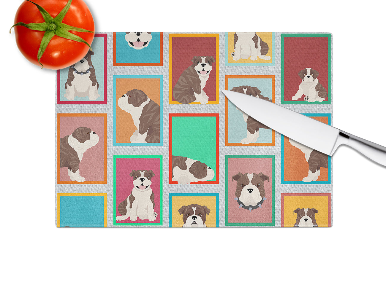 Lots of Brindle English Bulldog Glass Cutting Board Large - the-store.com