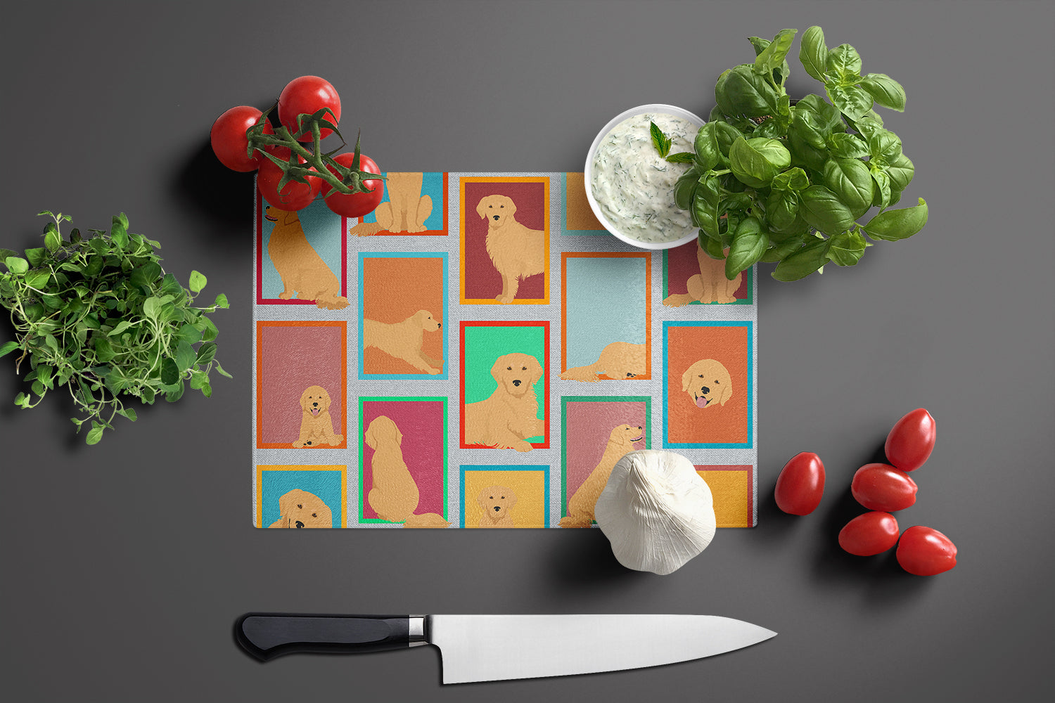 Lots of Golden Retriever Glass Cutting Board Large - the-store.com