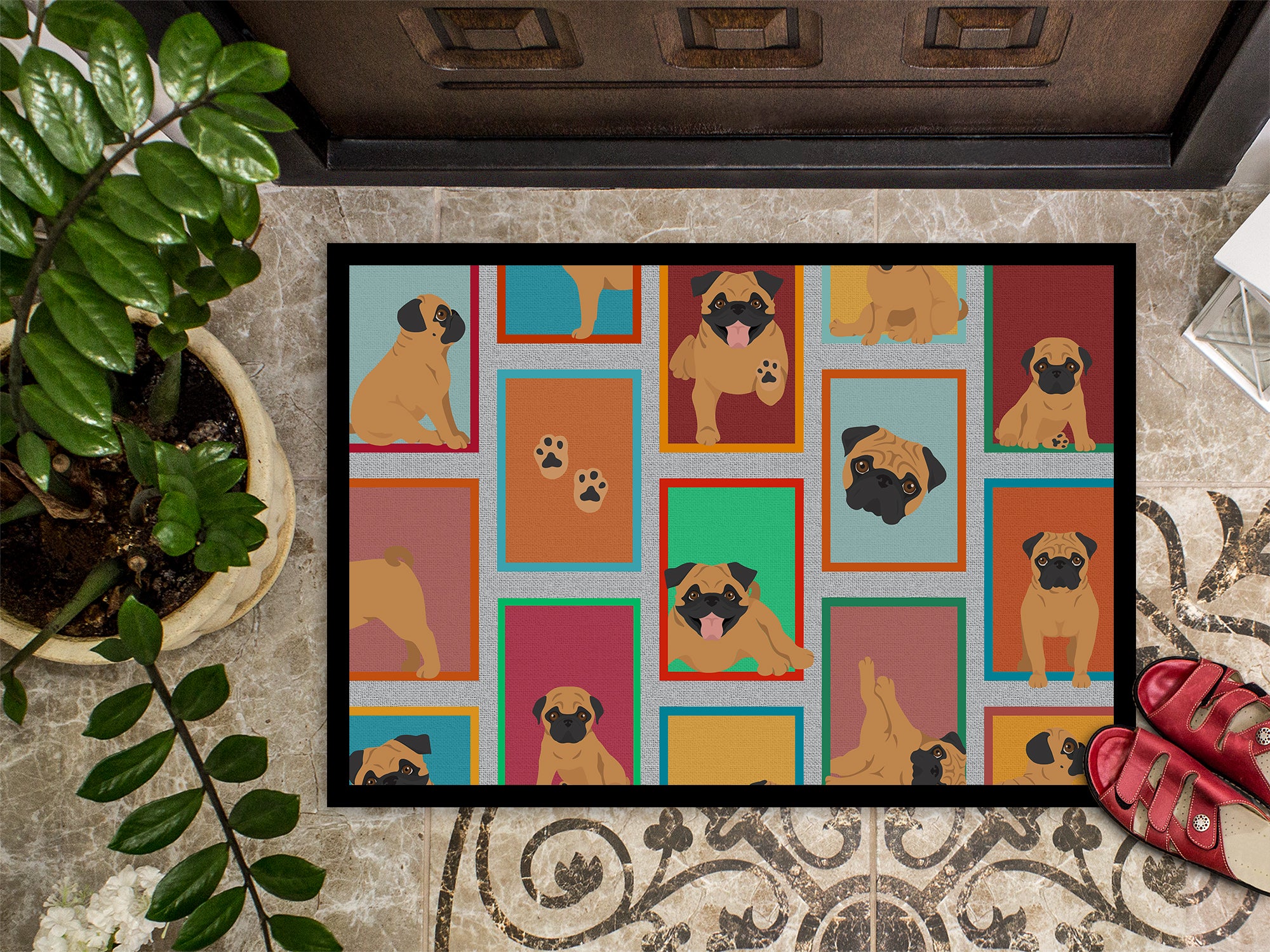 Lots of Apricot Pug Indoor or Outdoor Mat 24x36 - the-store.com