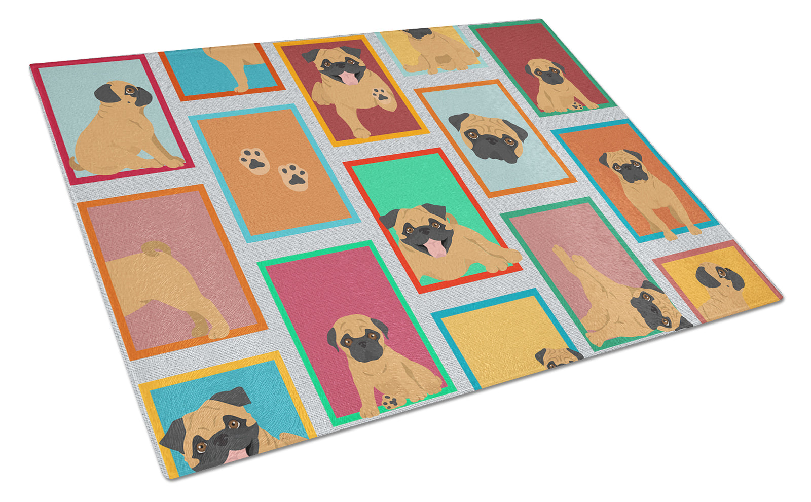 Buy this Lots of Apricot Pug Glass Cutting Board Large
