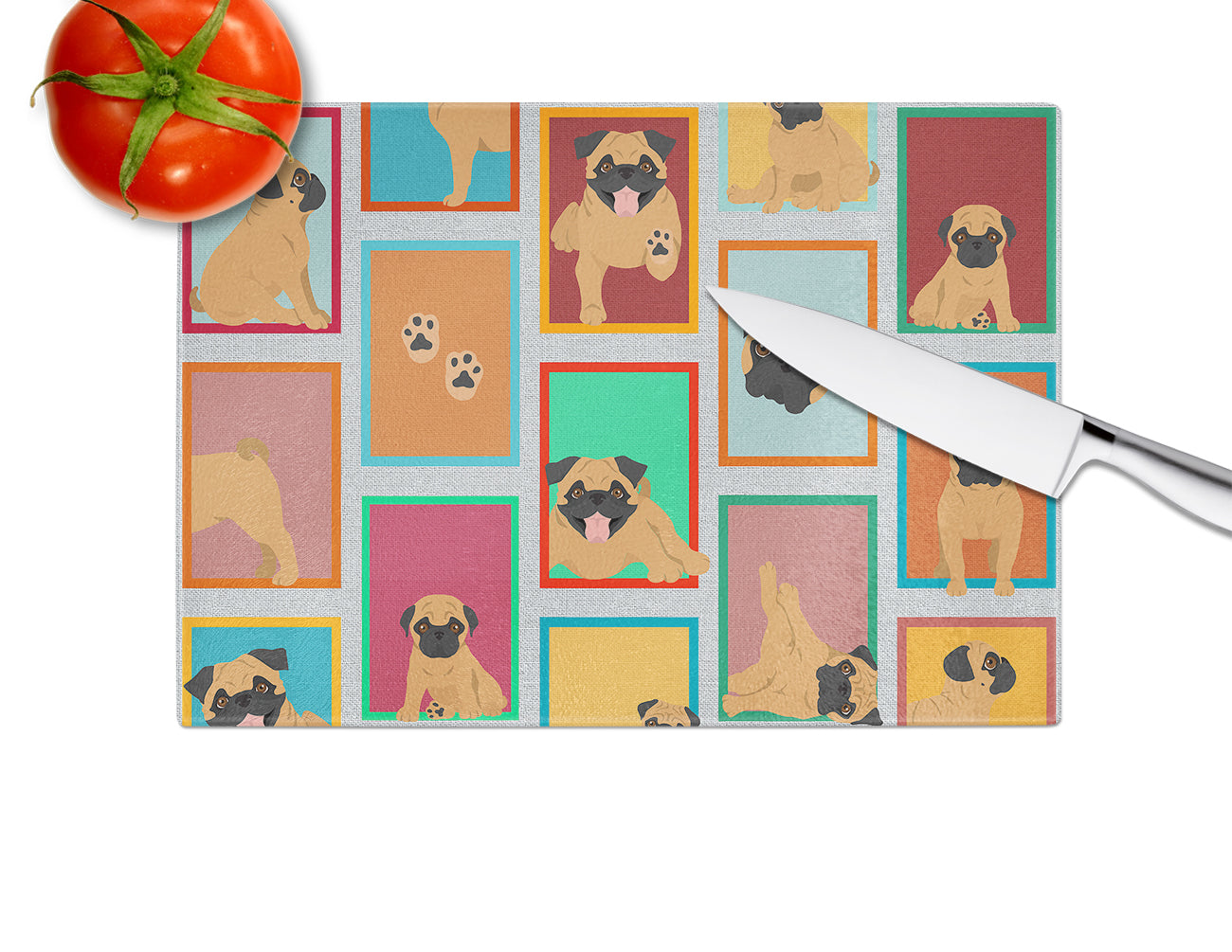 Lots of Apricot Pug Glass Cutting Board Large - the-store.com
