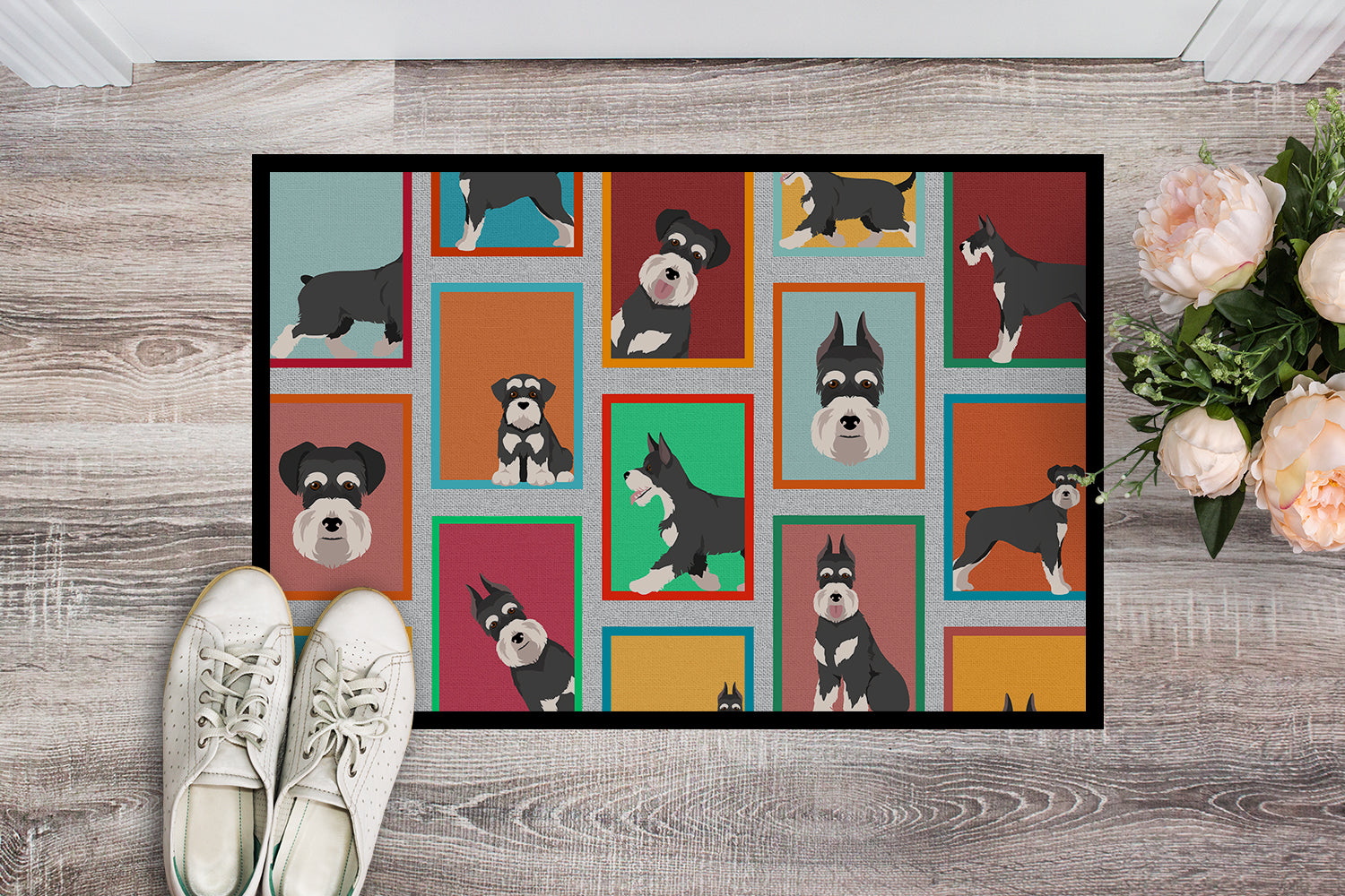 Lots of Black and Silver Schnauzer Indoor or Outdoor Mat 24x36 - the-store.com