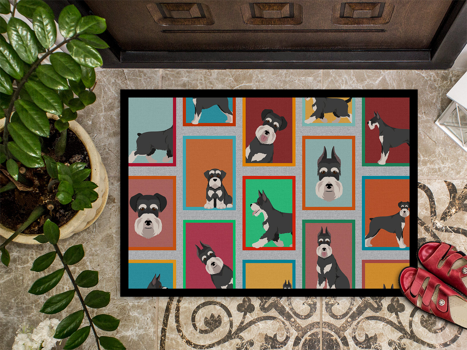 Caroline's Treasures Lots of Black and Silver Schnauzer Doormat - 18x27 Decorative Floor Mat – Indoor/Outdoor Rug with Artistic Flair