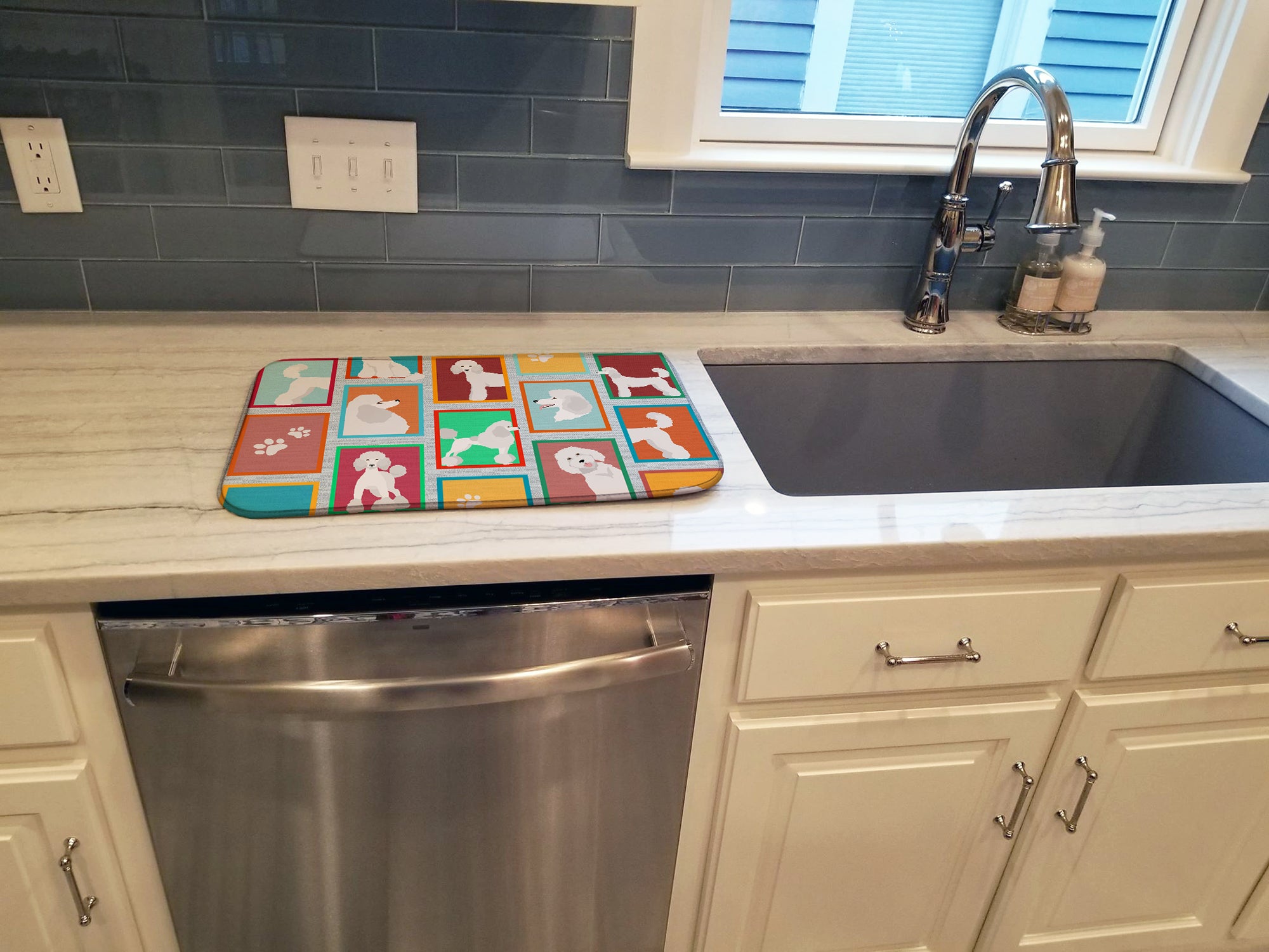 Lots of White Standard Poodle Dish Drying Mat