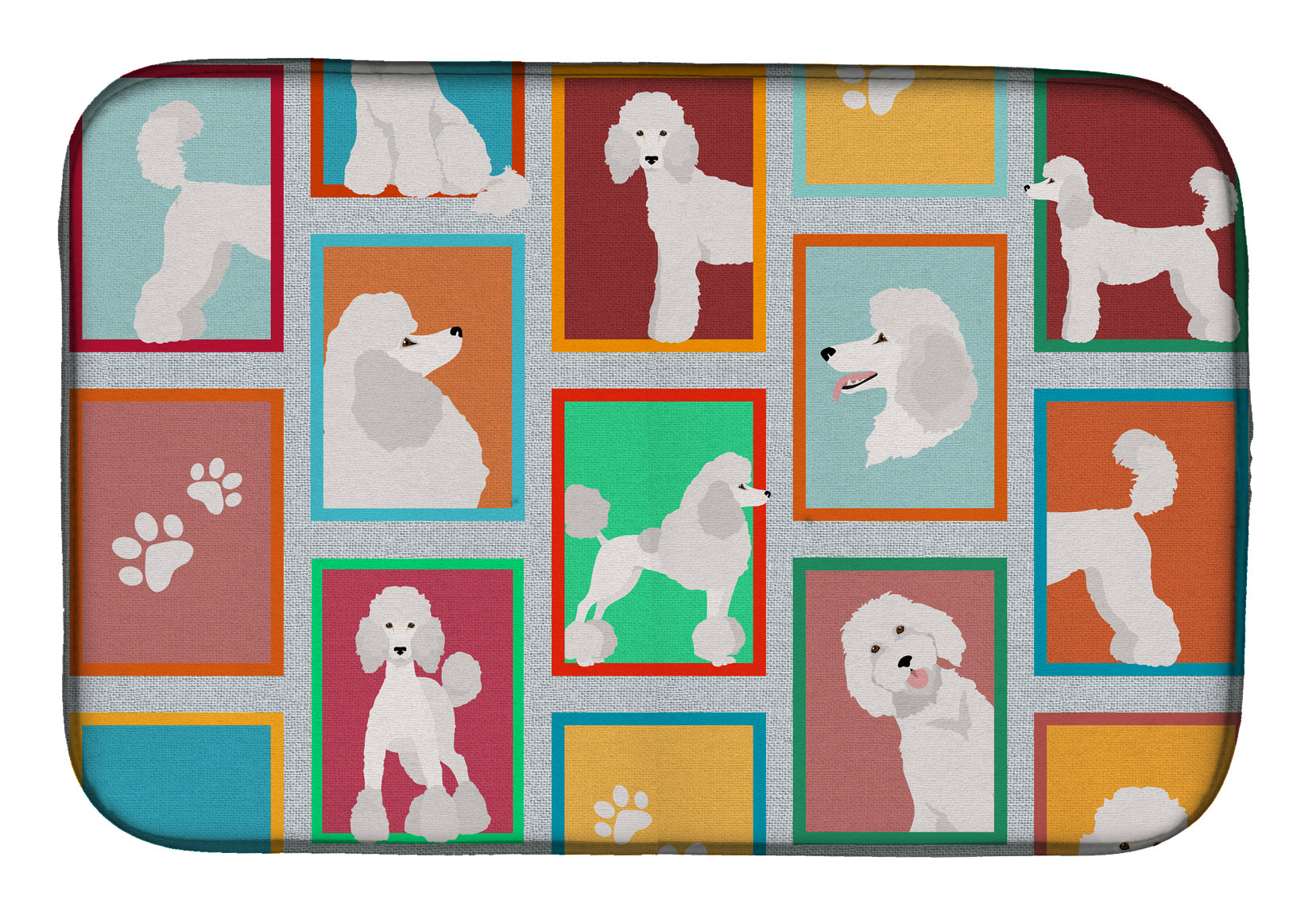 Lots of White Standard Poodle Dish Drying Mat  the-store.com.
