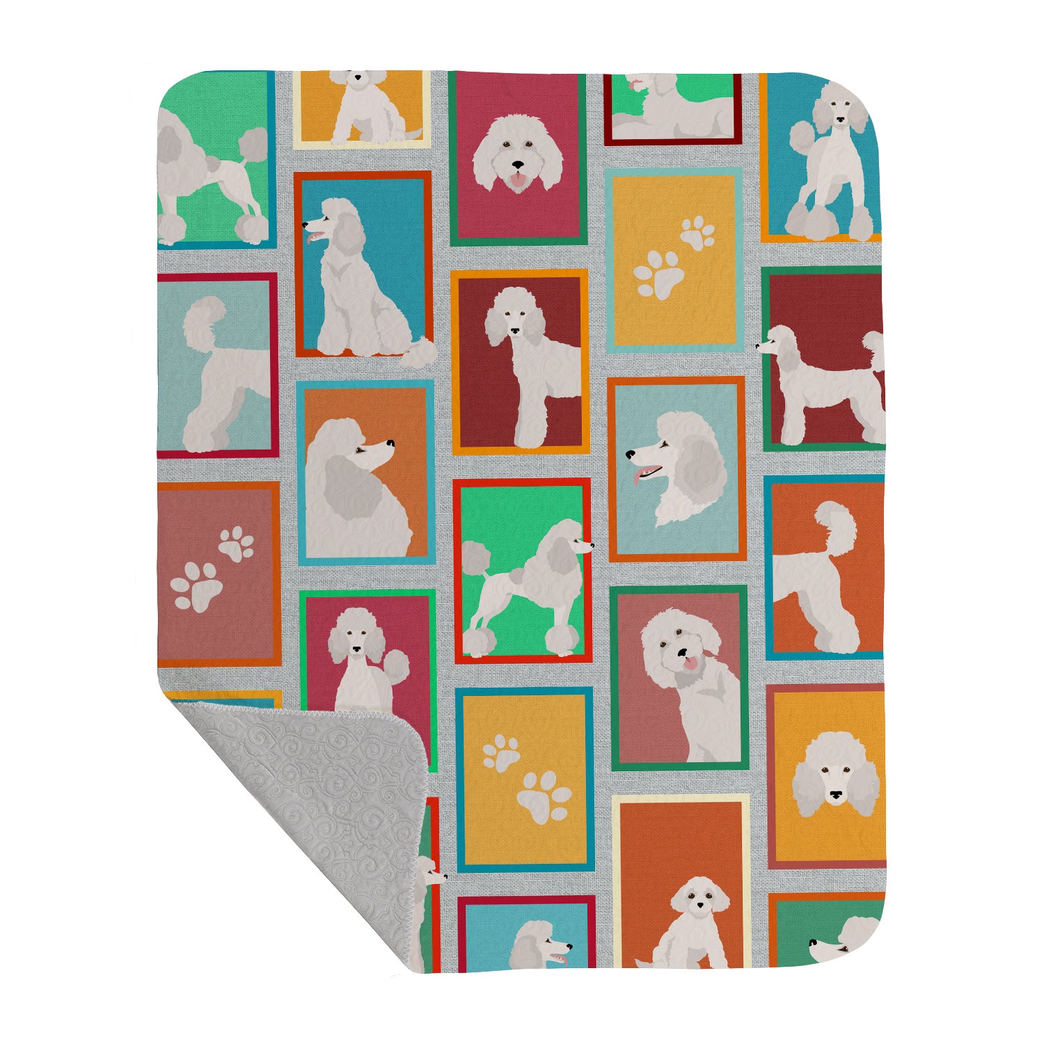 Buy this Lots of White Standard Poodle Quilted Blanket 50x60