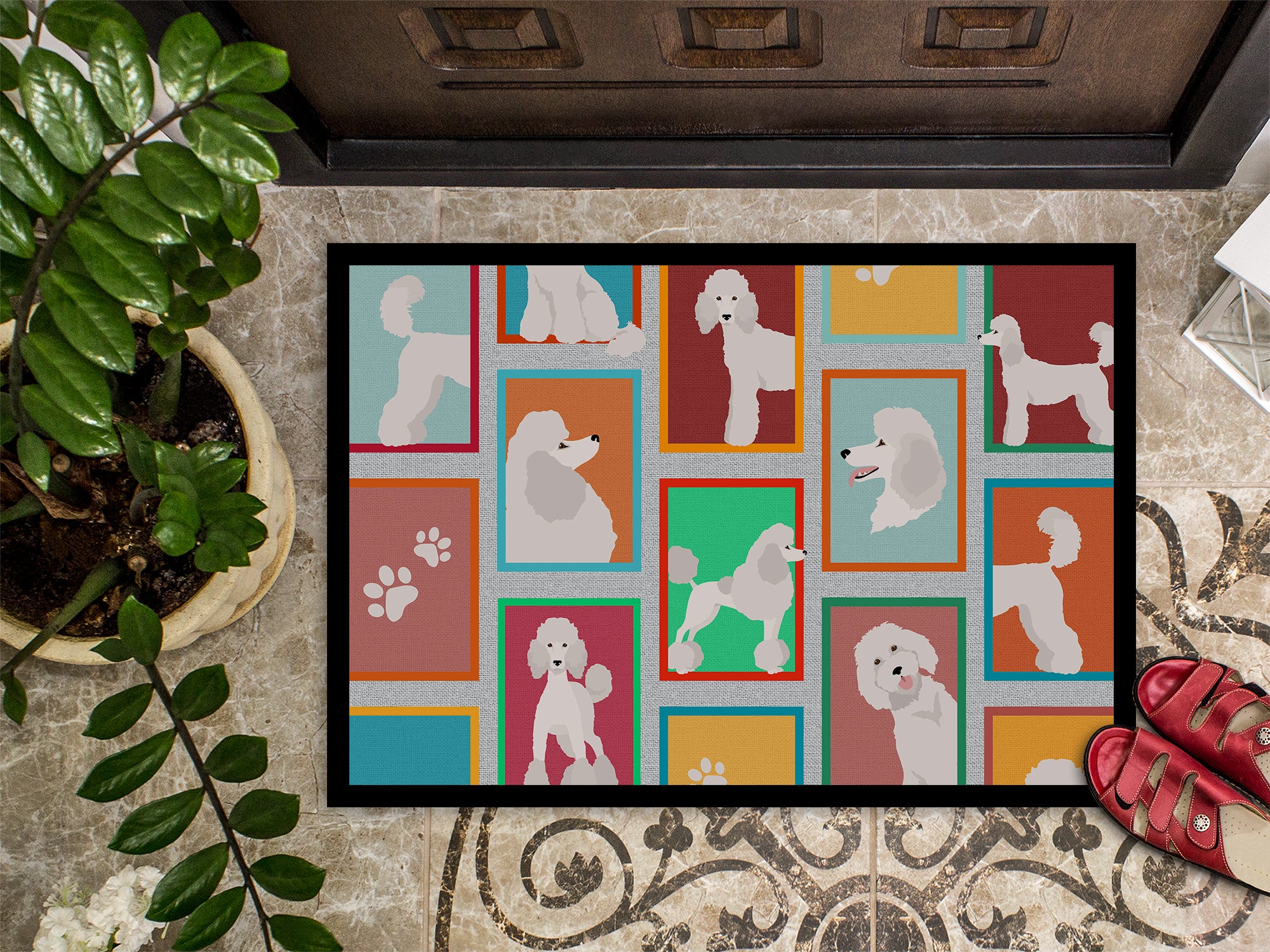 Lots of White Standard Poodle Indoor or Outdoor Mat 18x27 - the-store.com
