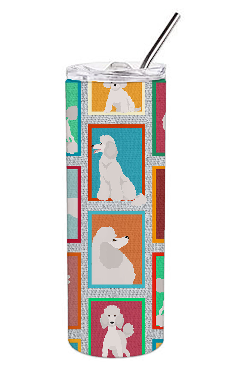 Lots of White Standard Poodle Stainless Steel 20 oz Skinny Tumbler - the-store.com