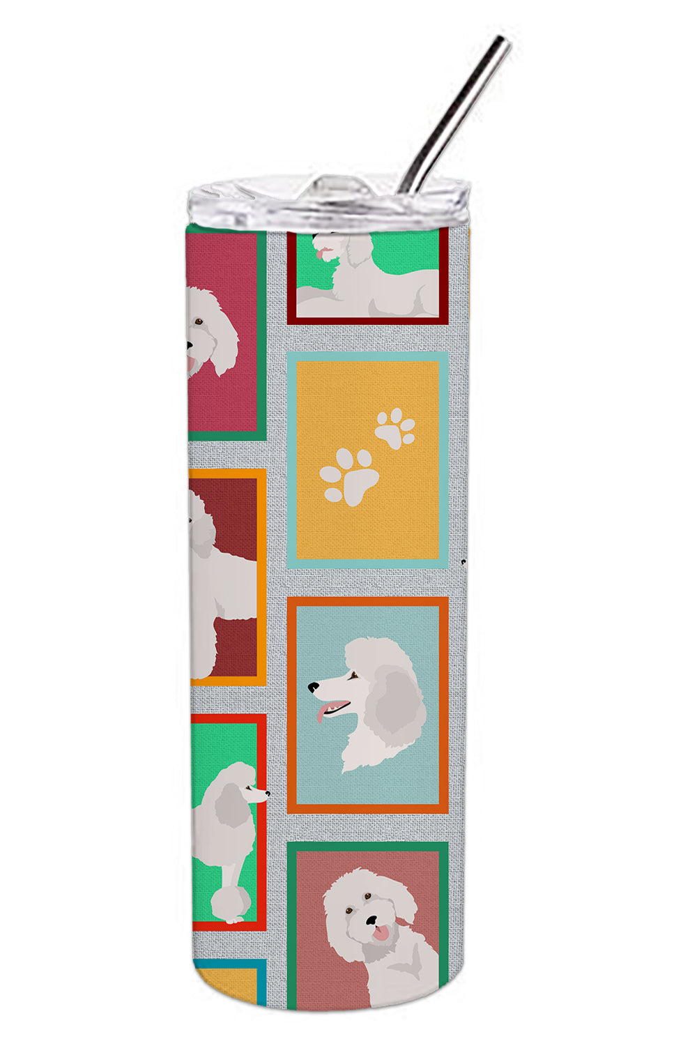 Lots of White Standard Poodle Stainless Steel 20 oz Skinny Tumbler - the-store.com