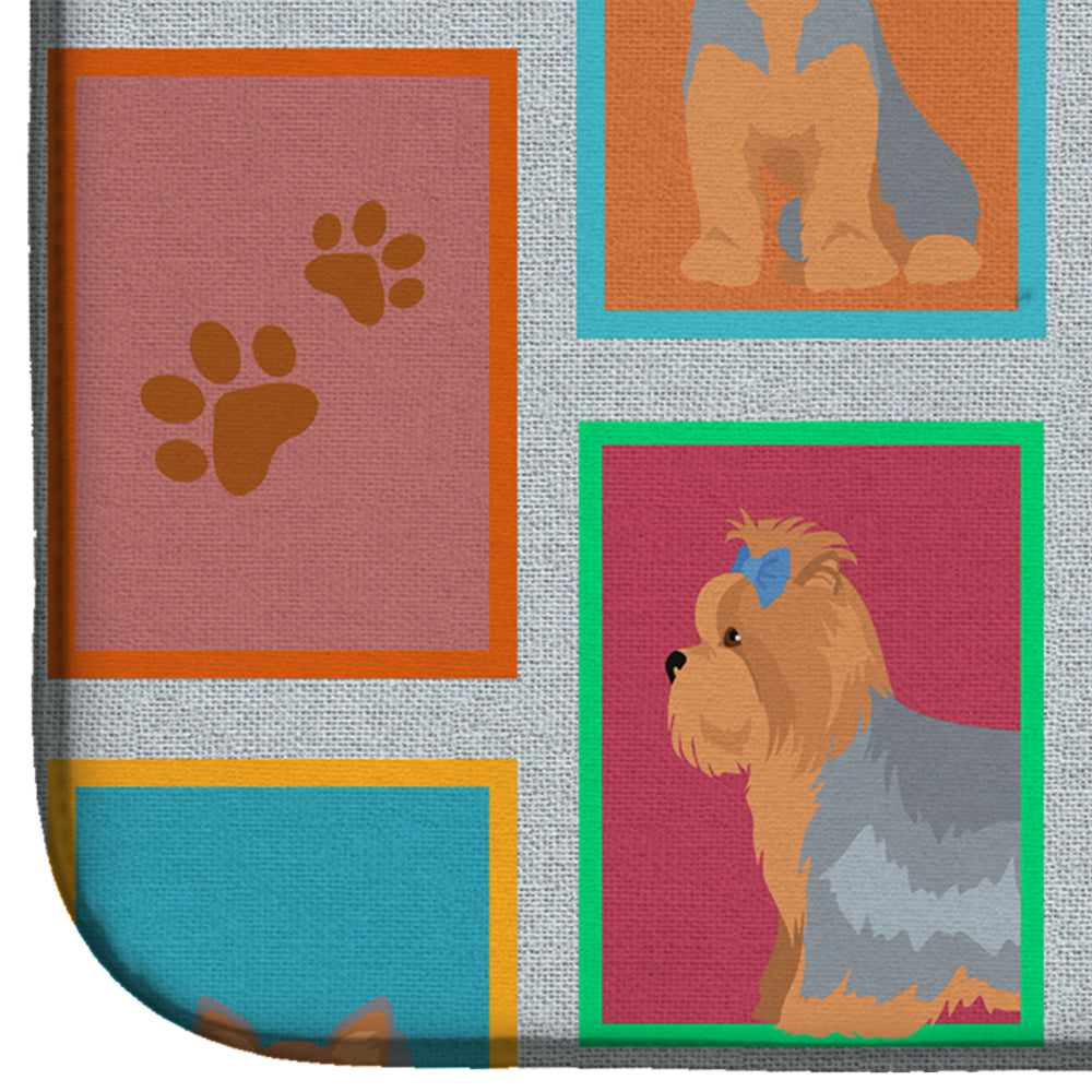 Lots of Blue and Tan Yorkie Dish Drying Mat