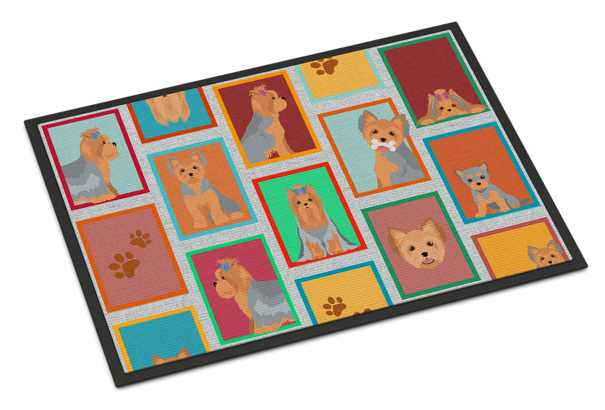 Buy this Lots of Blue and Tan Yorkie Indoor or Outdoor Mat 24x36