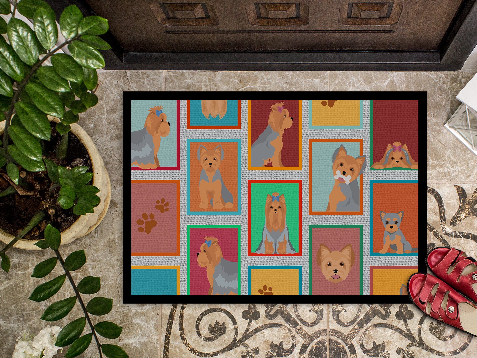 Lots of Blue and Tan Yorkie Indoor or Outdoor Mat 24x36 - the-store.com