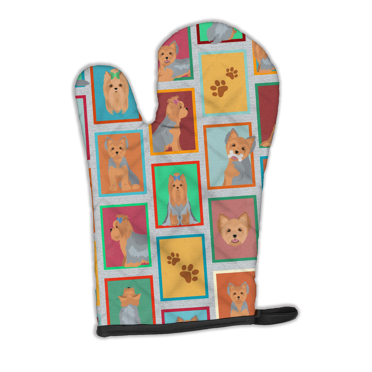 Lots of Blue and Tan Yorkie Oven Mitt