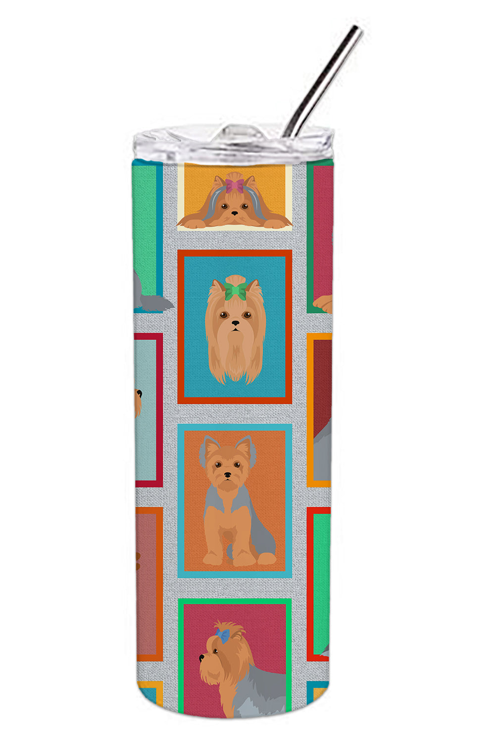 Lots of Blue and Tan Yorkie Stainless Steel 20 oz Skinny Tumbler - the-store.com