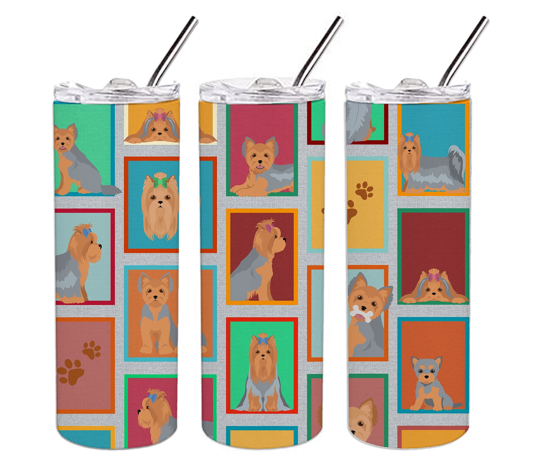 Lots of Blue and Tan Yorkie Stainless Steel 20 oz Skinny Tumbler - the-store.com