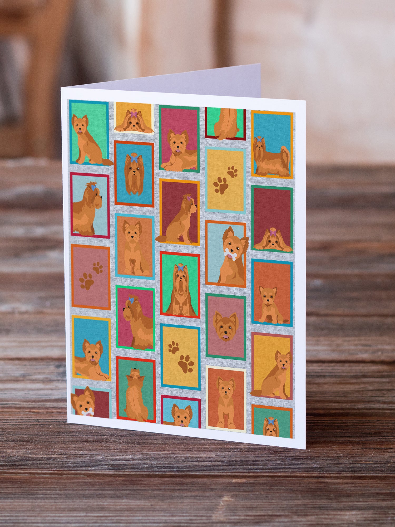 Lots of Red Yorkie Greeting Cards and Envelopes Pack of 8 - the-store.com