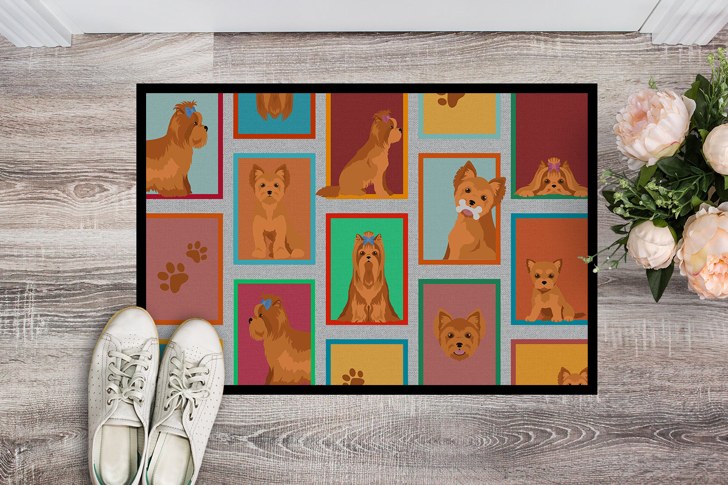 Lots of Red Yorkie Indoor or Outdoor Mat 24x36 - the-store.com