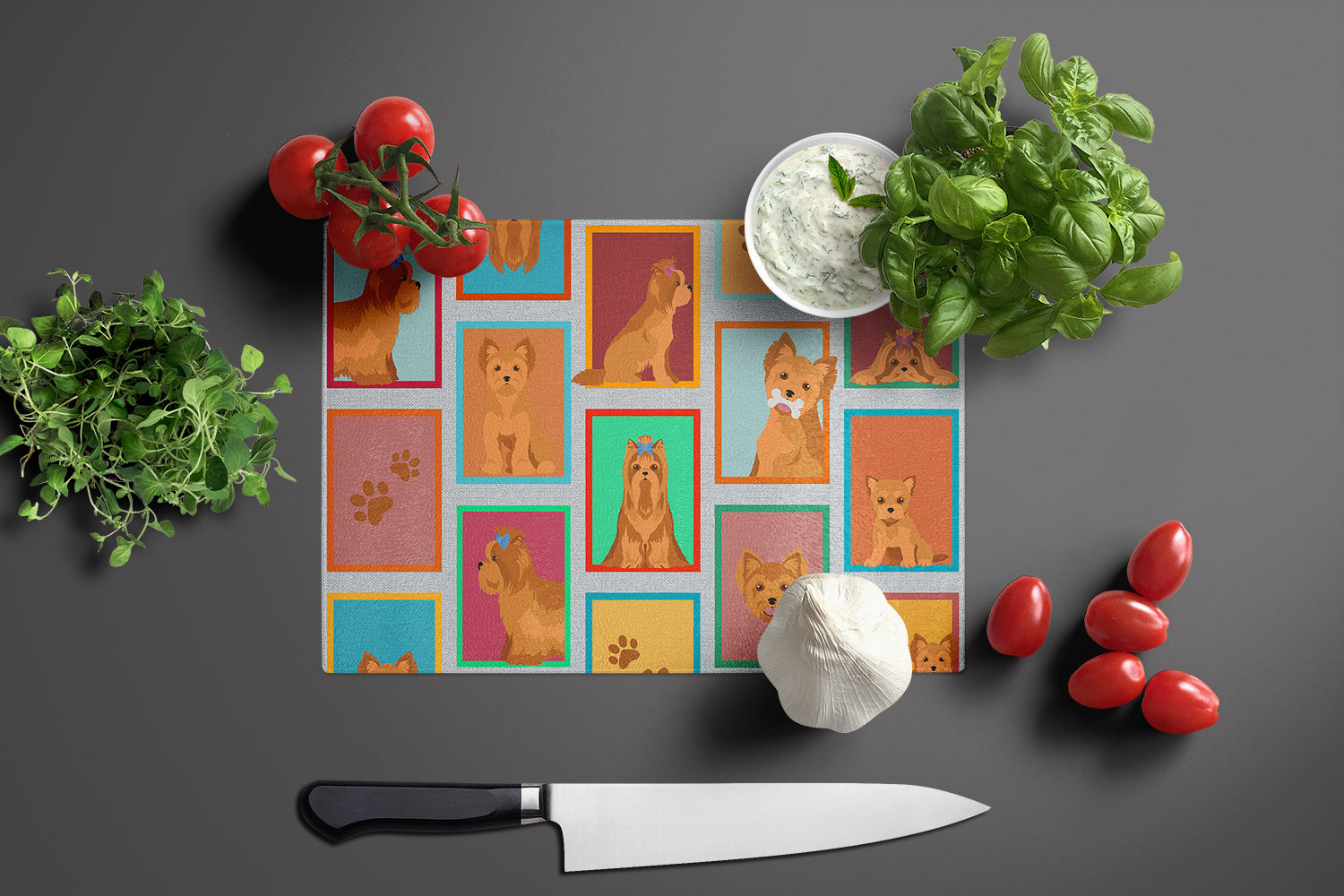 Lots of Red Yorkie Glass Cutting Board Large - the-store.com