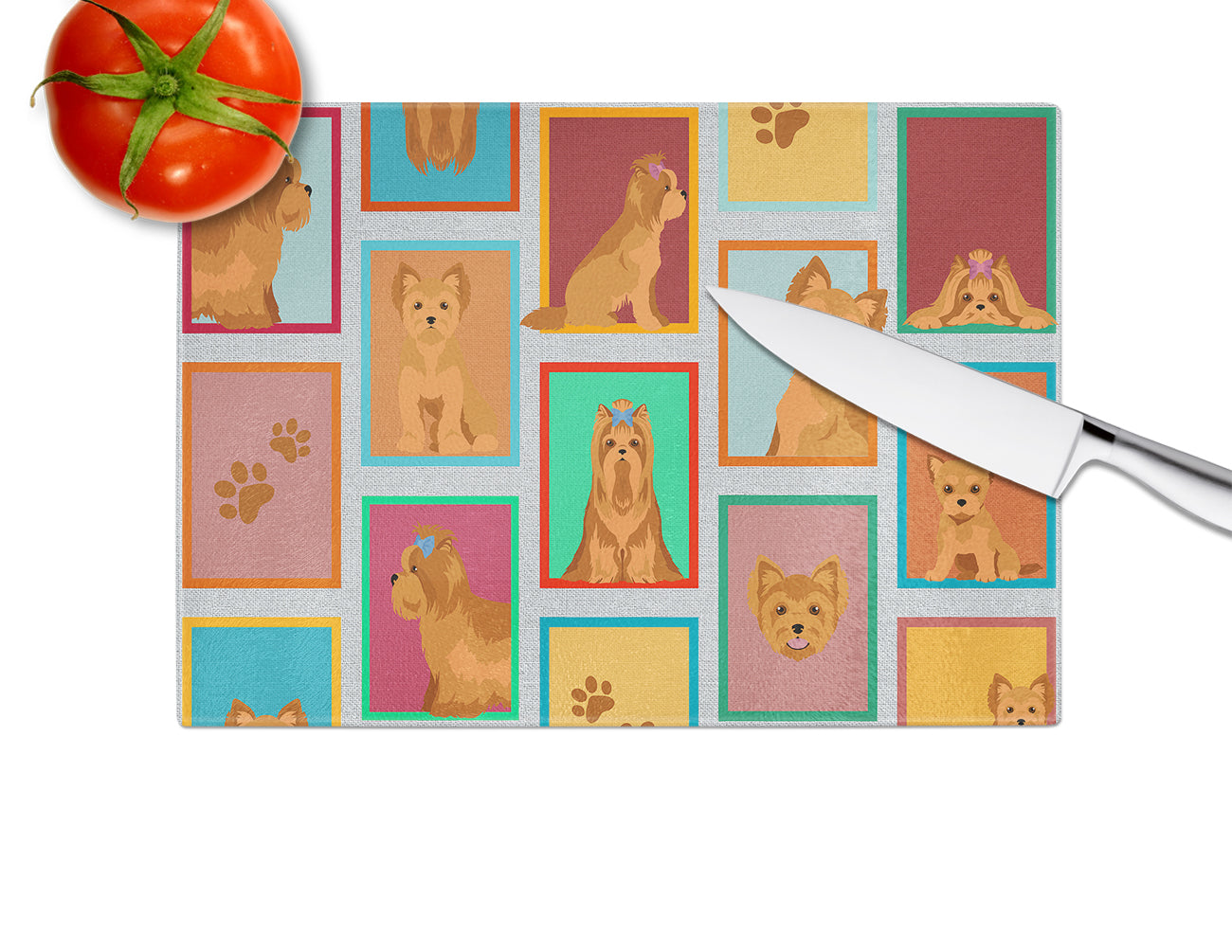 Lots of Red Yorkie Glass Cutting Board Large - the-store.com