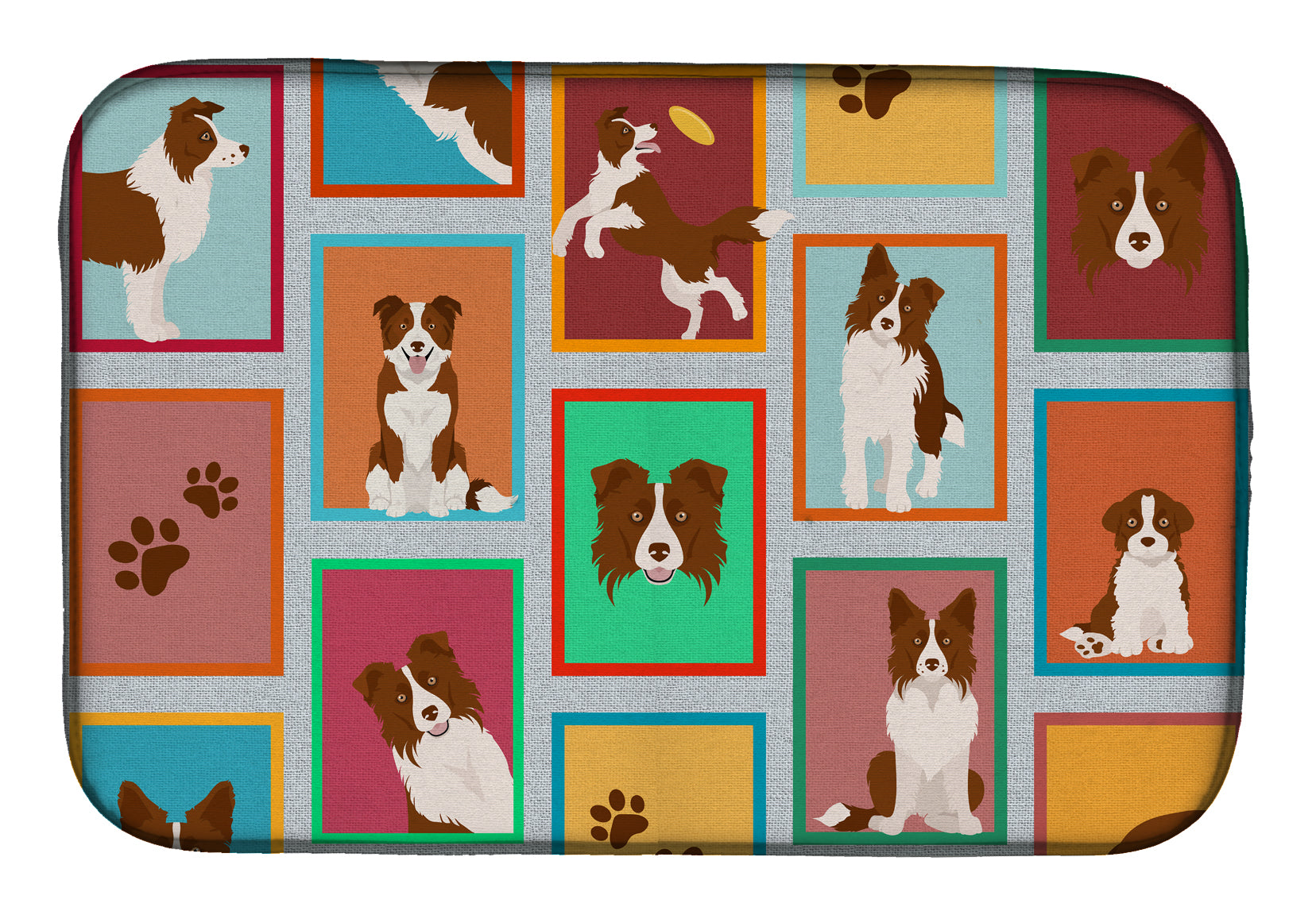 Lots of Red Border Collie Dish Drying Mat
