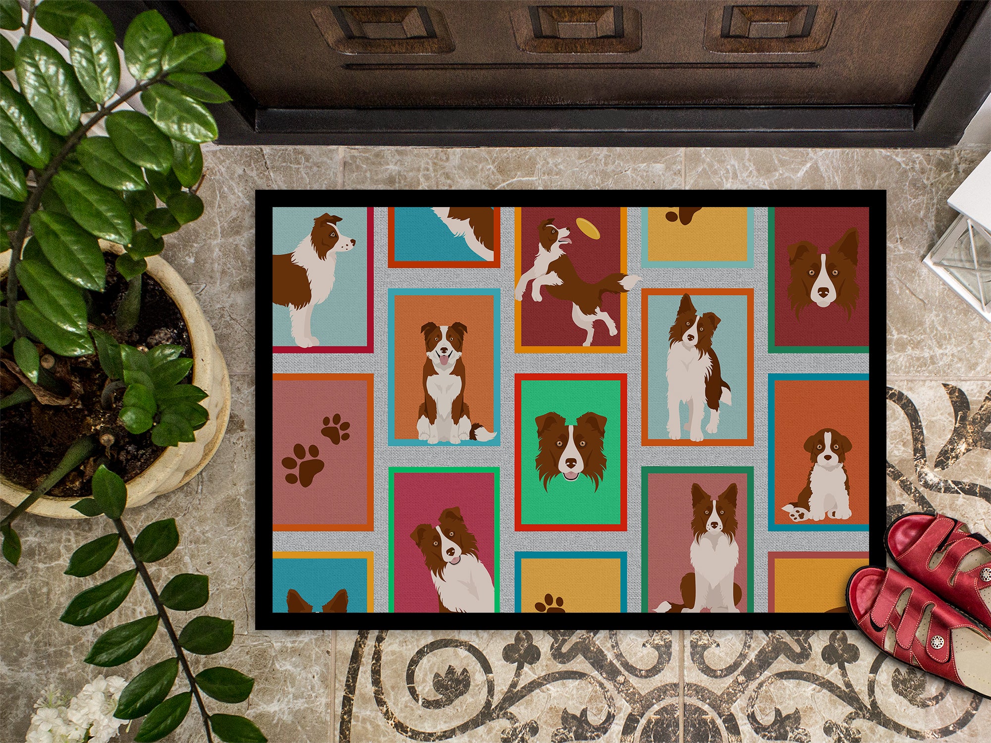 Lots of Red Border Collie Indoor or Outdoor Mat 24x36 - the-store.com